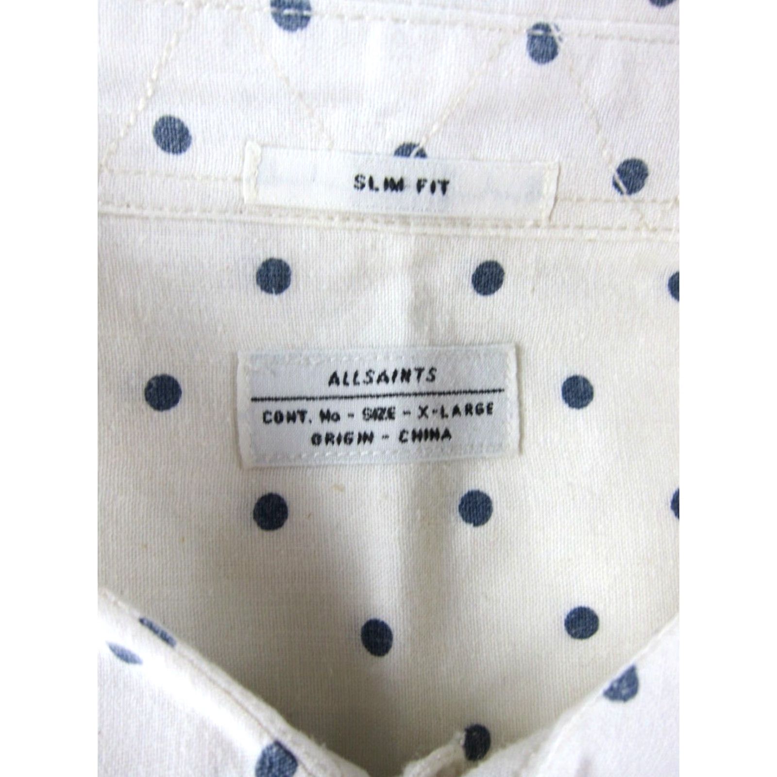 Allsaints VINTAGE AllSaints Ivory Blue Polka Dot Collar Button-Down Long Sleeve Slim Fit Shirt XL Size US XL / EU 56 / 4 - 3 Thumbnail
