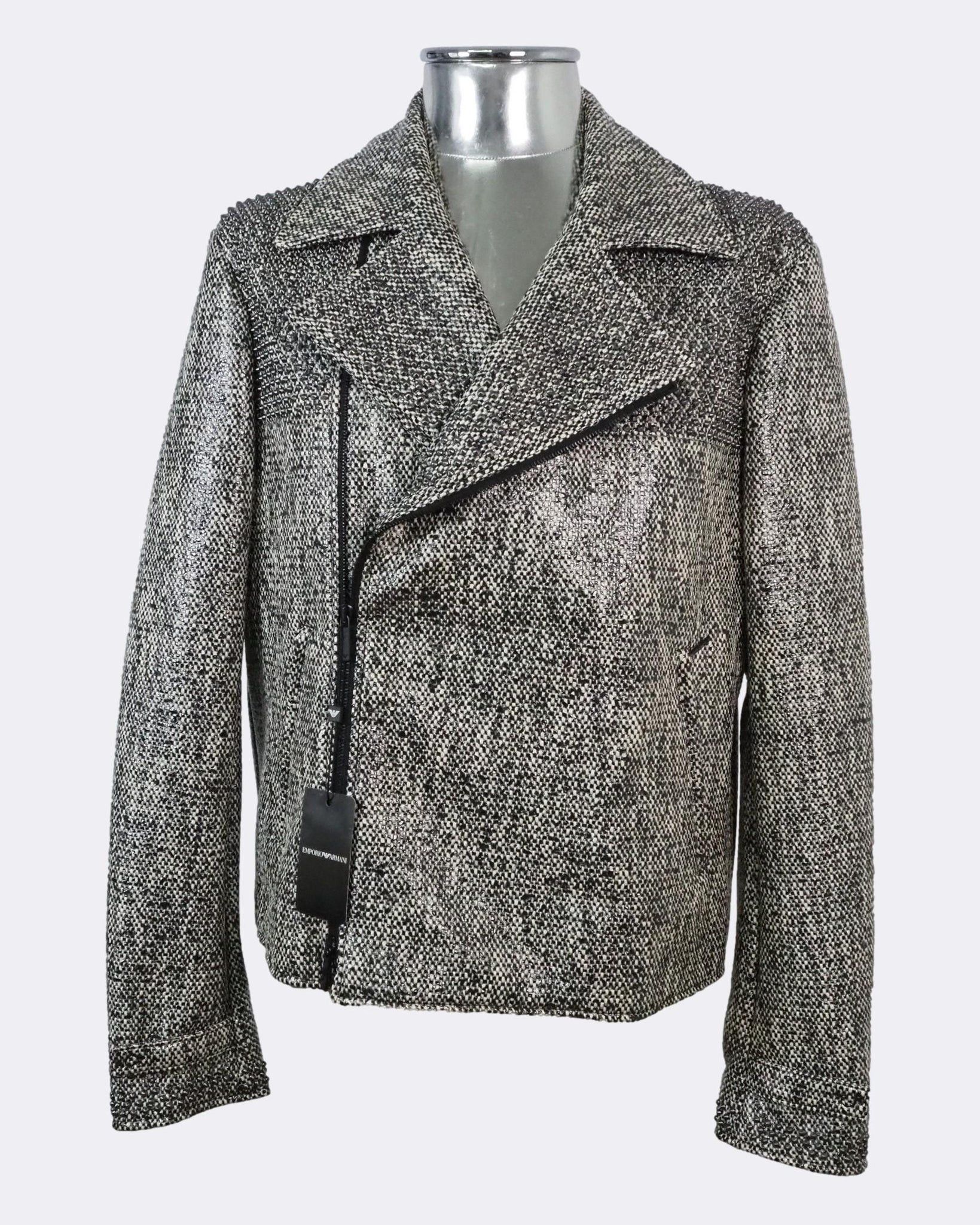 image of Emporio Armani Acrylic Coated Biker Jacket With Metal $1640 in Black, Men's (Size Large)