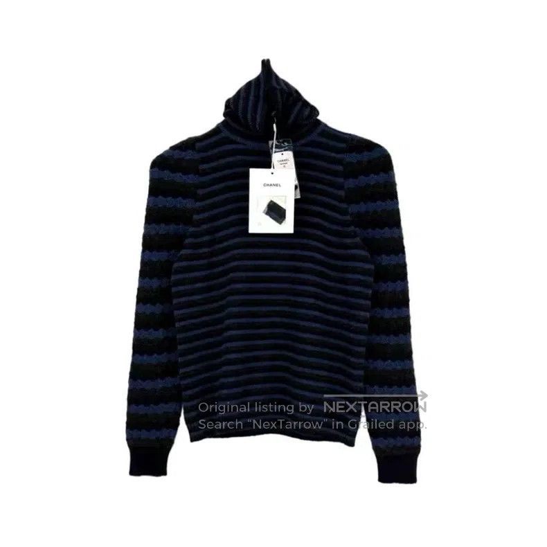 Chanel Chanel Blue and black striped classic logo cashmere turtle Size XS / US 0-2 / IT 36-38 - 1 Thumbnail