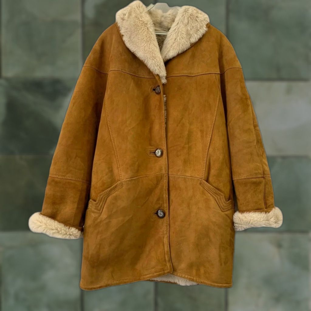 Vintage VINTAGE Shearling Coat Women L Sheepskin Leather Fur Lined Brown Overcoat Size L / US 10 / IT 46 - 1 Thumbnail