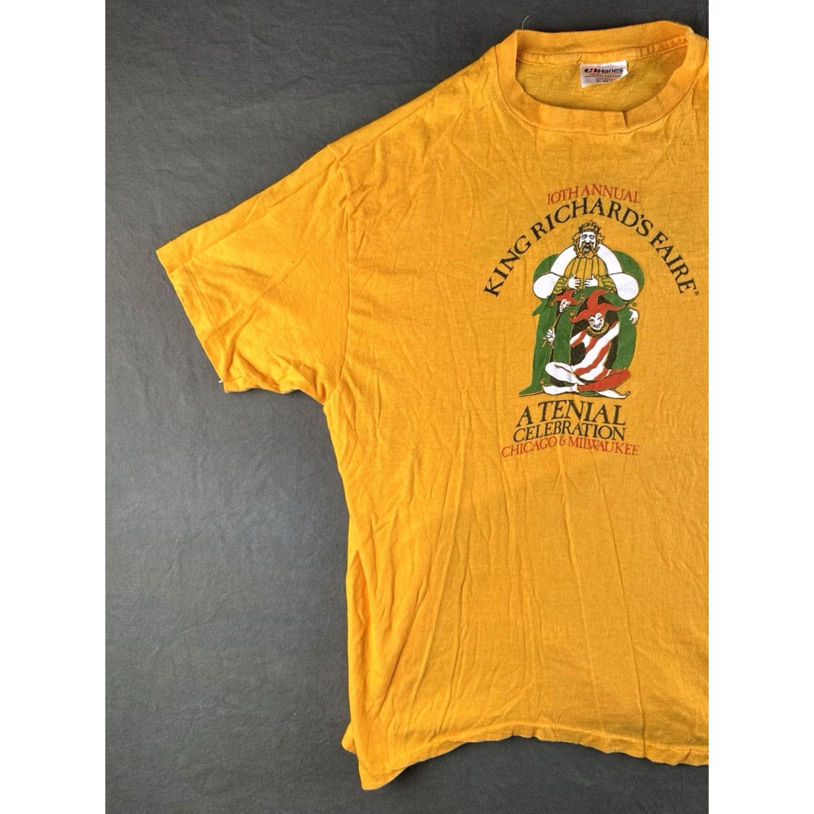 Hanes VINTAGE King Richard’s Faire T Shirt USA Renaissance Festival XL Yellow 80s Mens Size US XL / EU 56 / 4 - 3 Thumbnail