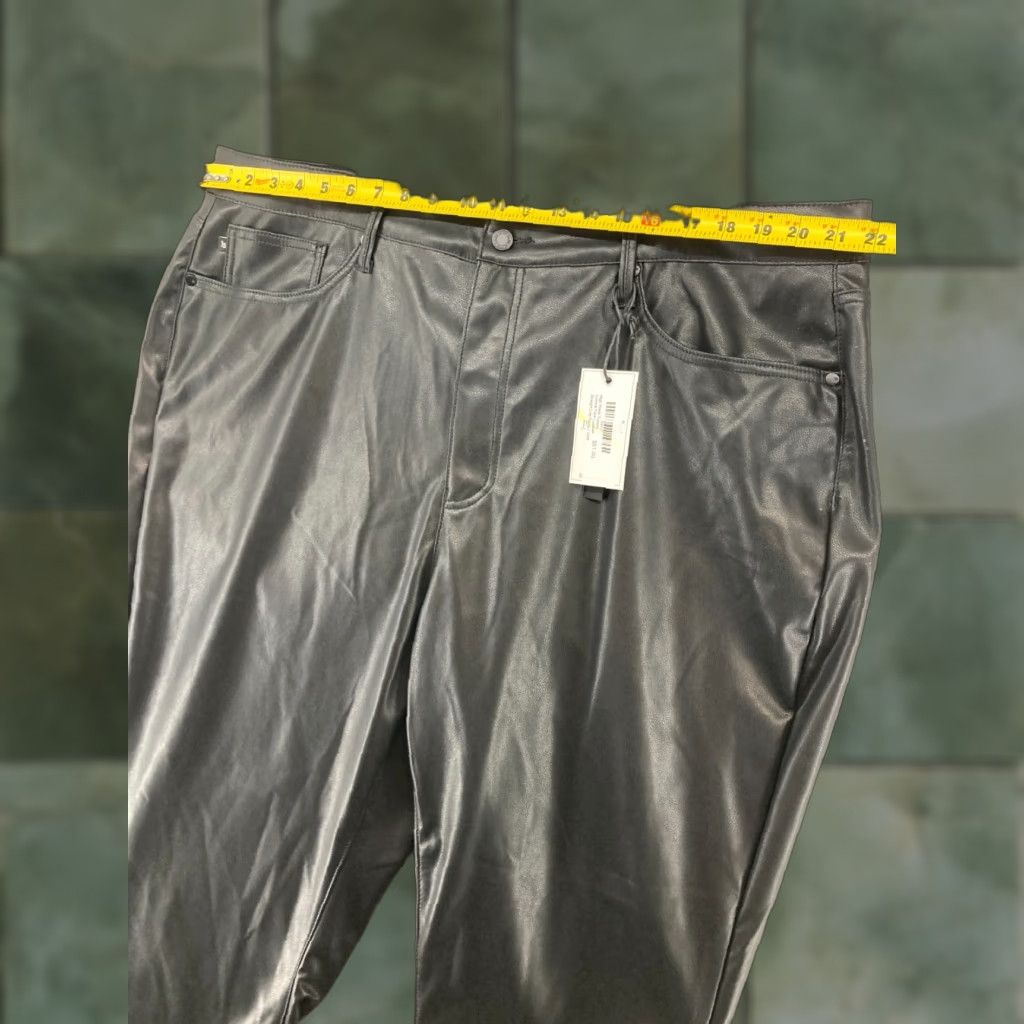 Vintage Judy Blue Pleather Pants Womens 24W Faux Black Leather NWT High Rise Straight Pants Size 42" / US 20 - 1 Thumbnail