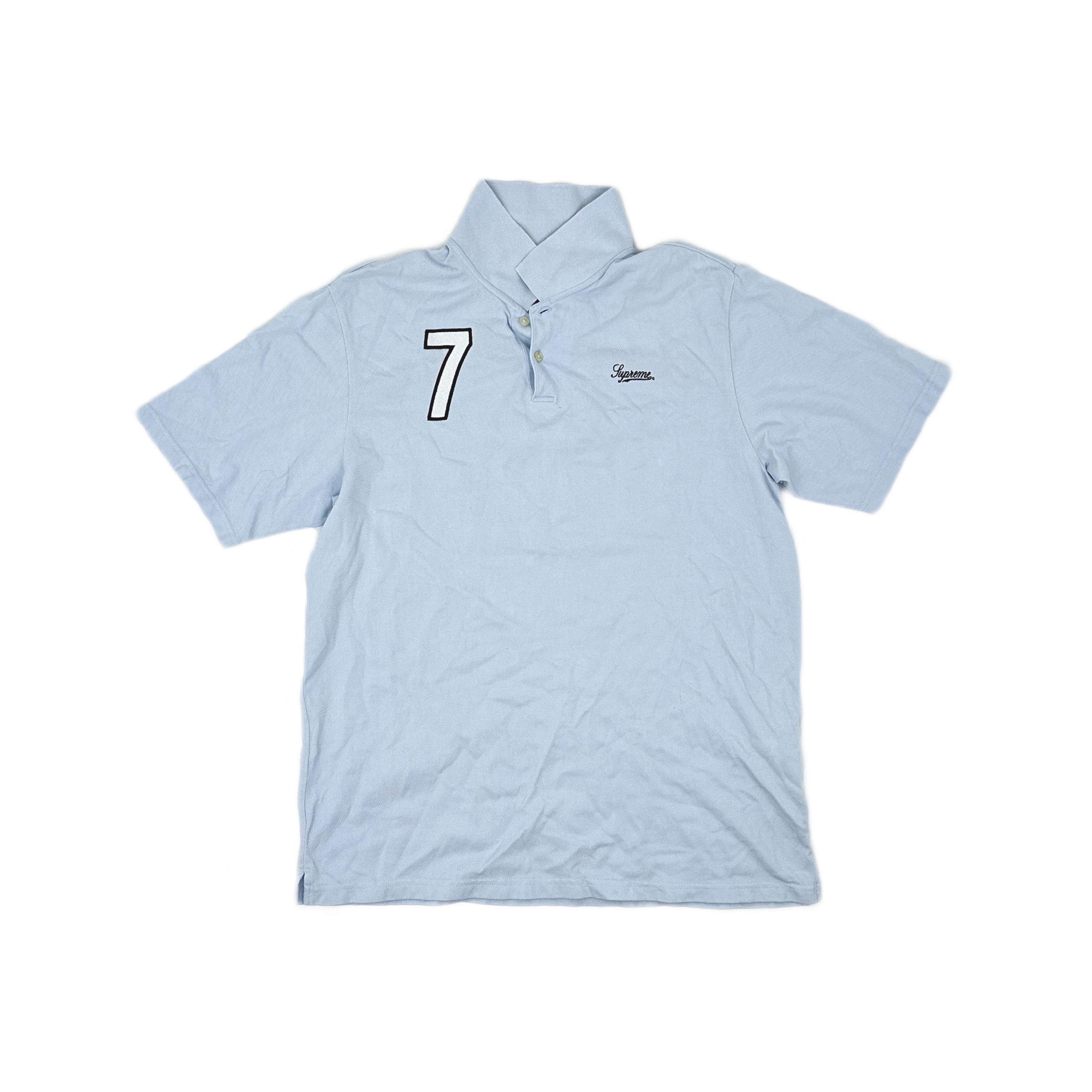 Supreme Supreme Cursive Polo Navy Blue Stripes XL | Grailed