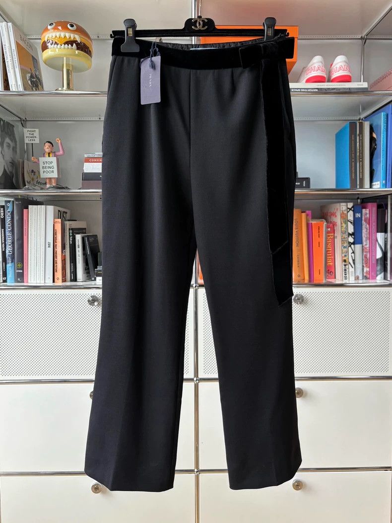 Prada Prada Black velvet bow decorated sheep wool suit pants Size 38R - 1 Thumbnail