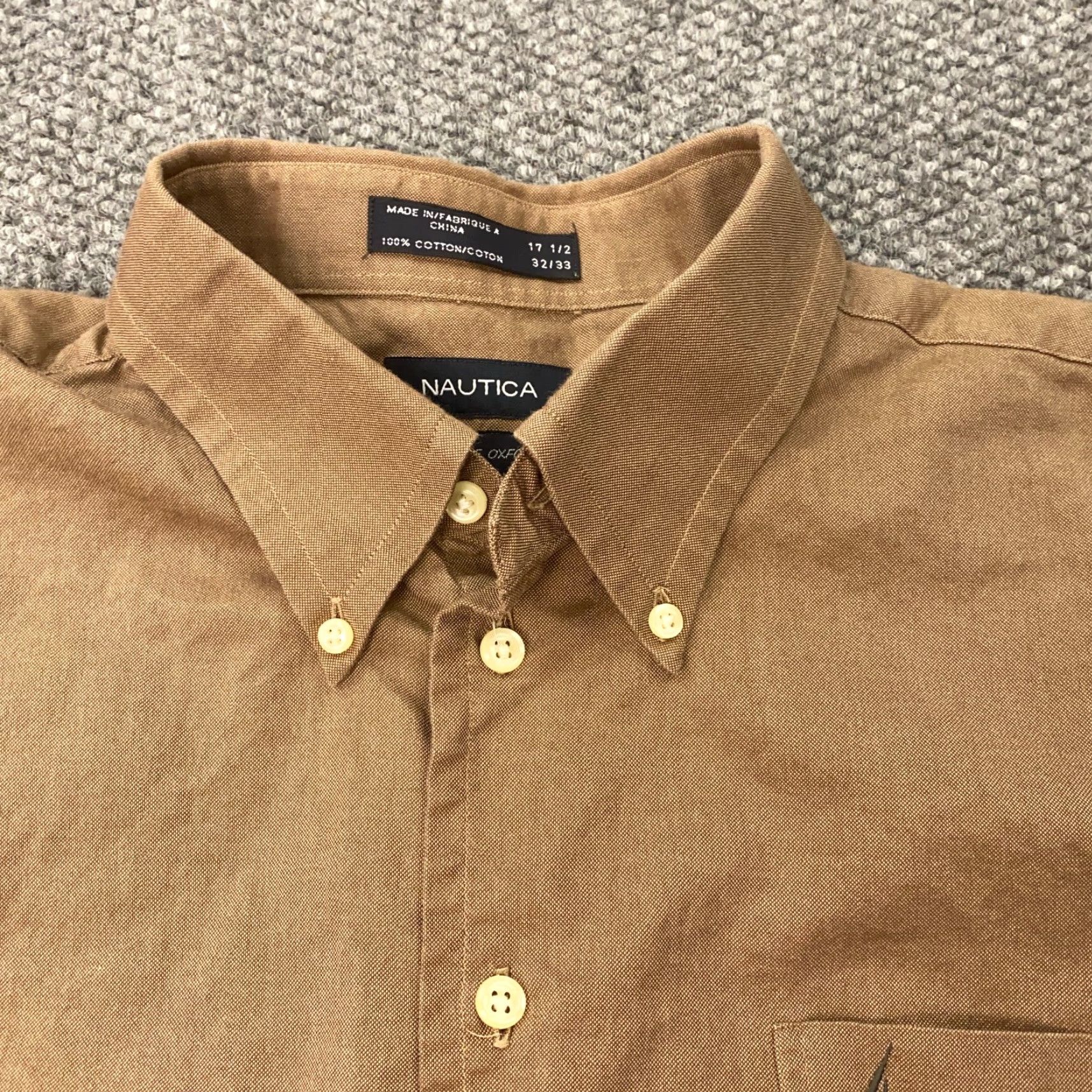 Nautica VINTAGE Nautica Shirt Mens 17.5 Brown Oxford Button-Down Long Sleeve 100% Cotton Size 17.5 Regular Mens Size US XL / EU 56 / 4 - 3 Thumbnail
