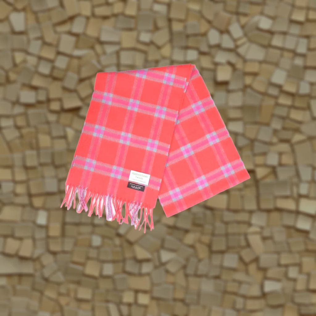 Vintage Highland Estate Tweeds Scarf Dornoch Sutherland Cashmere Made in Scotland Pink Women 162 x 25 cm Tweed, Cashmere Scarf Size ONE SIZE - 1 Thumbnail