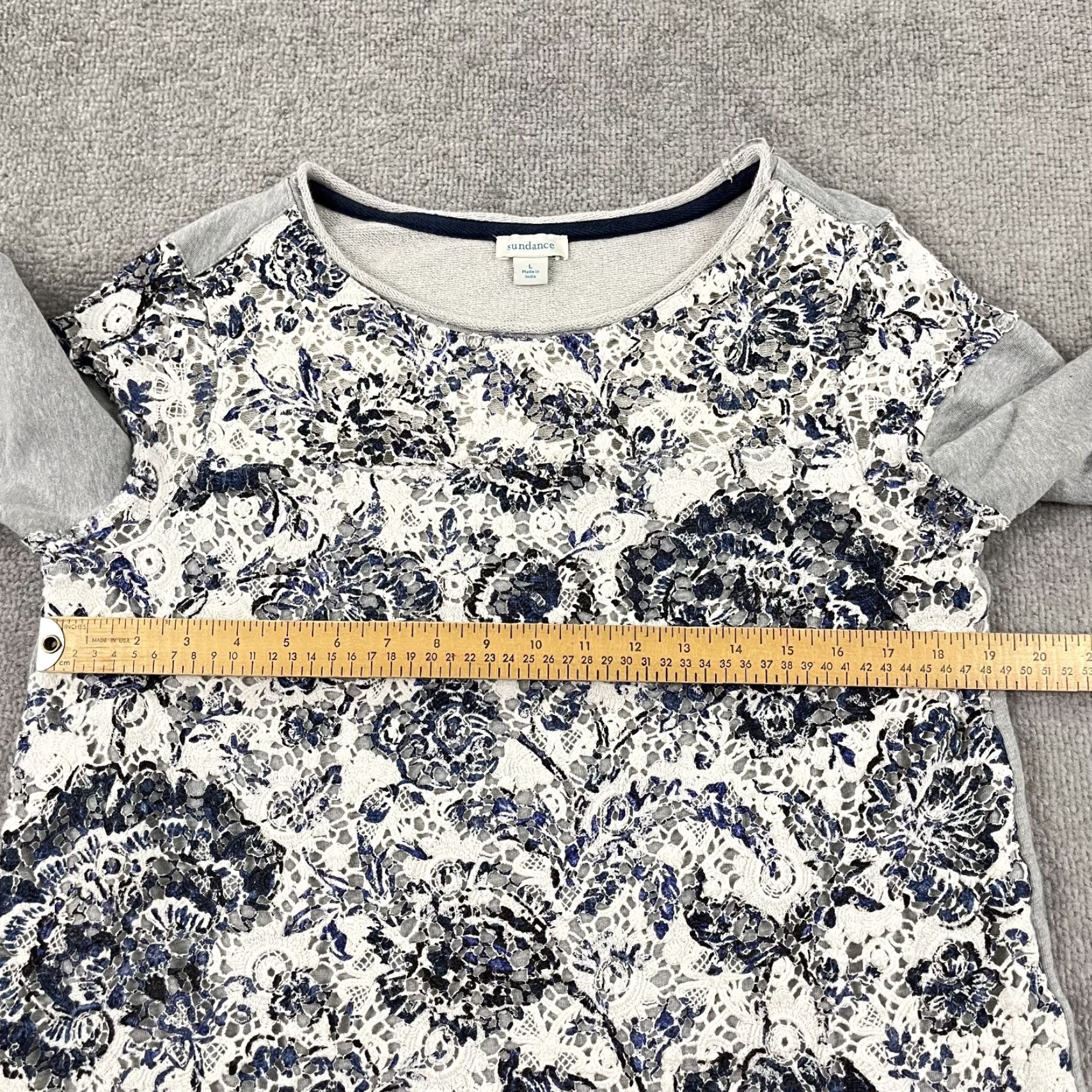 Vintage Sundance Shirt Womens Large Gray Floral Lace Pullover French Terry Size L / US 10 / IT 46 - 4 Thumbnail
