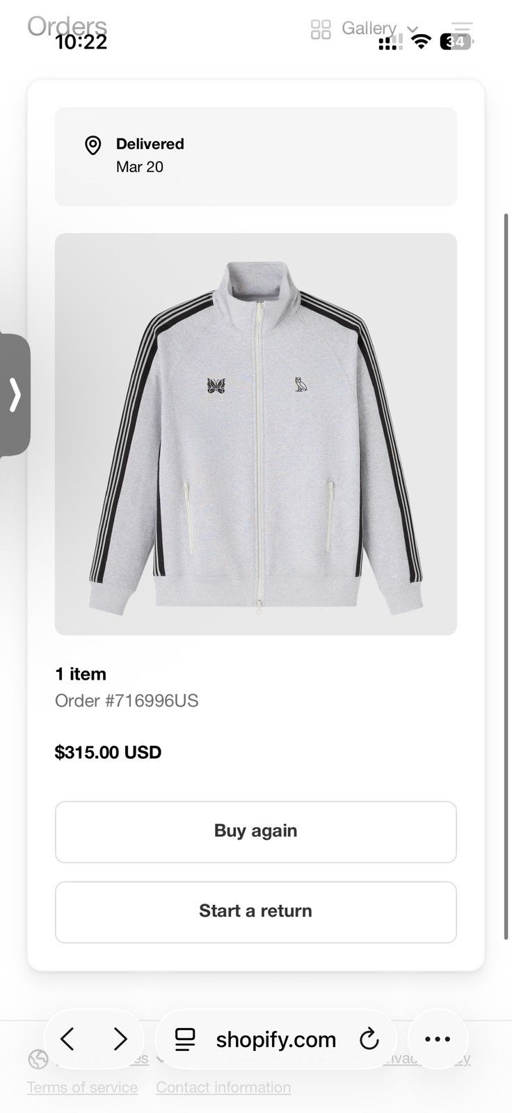 Needles Needles x October’s Very Own (OVO) Heather Grey Track Jacket Size US XS / EU 42 / 0 - 4 Thumbnail