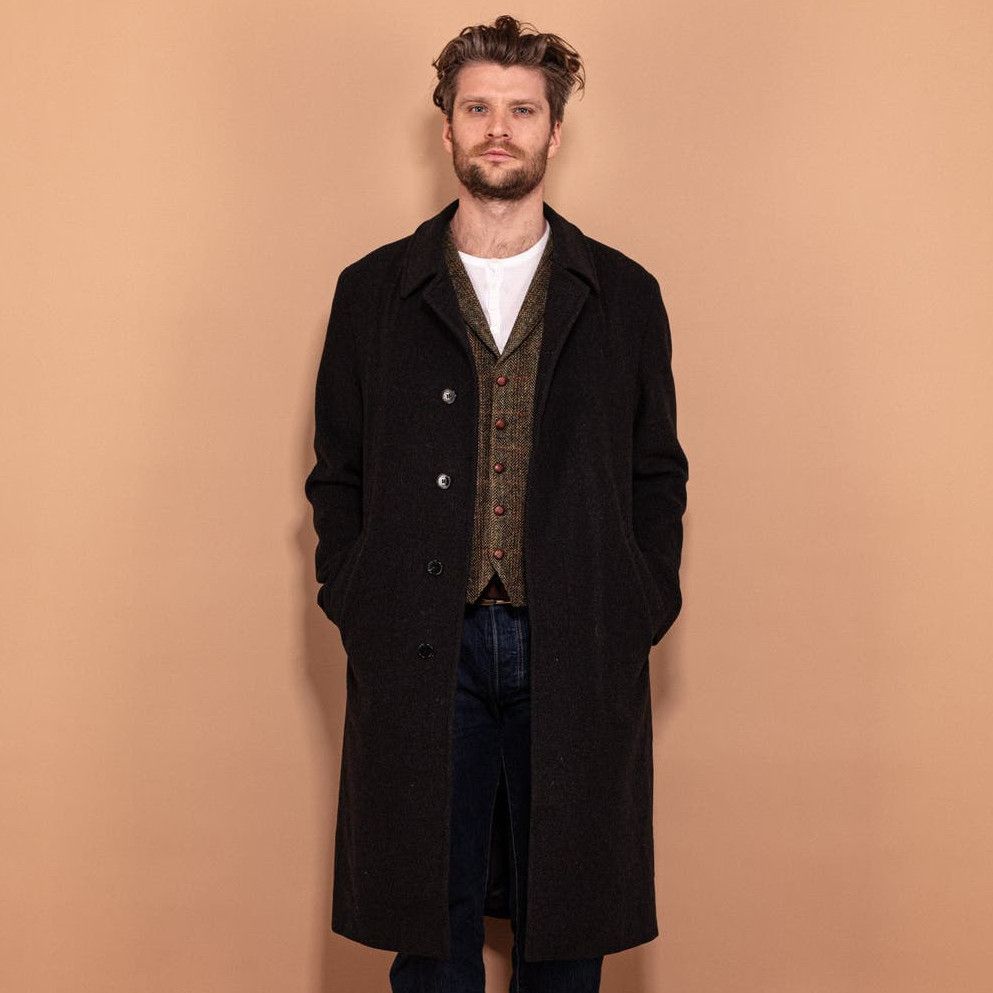 image of Vintage 90's Men Wool And Cashmere Coat In Dark Gray in Grey (Size Large)