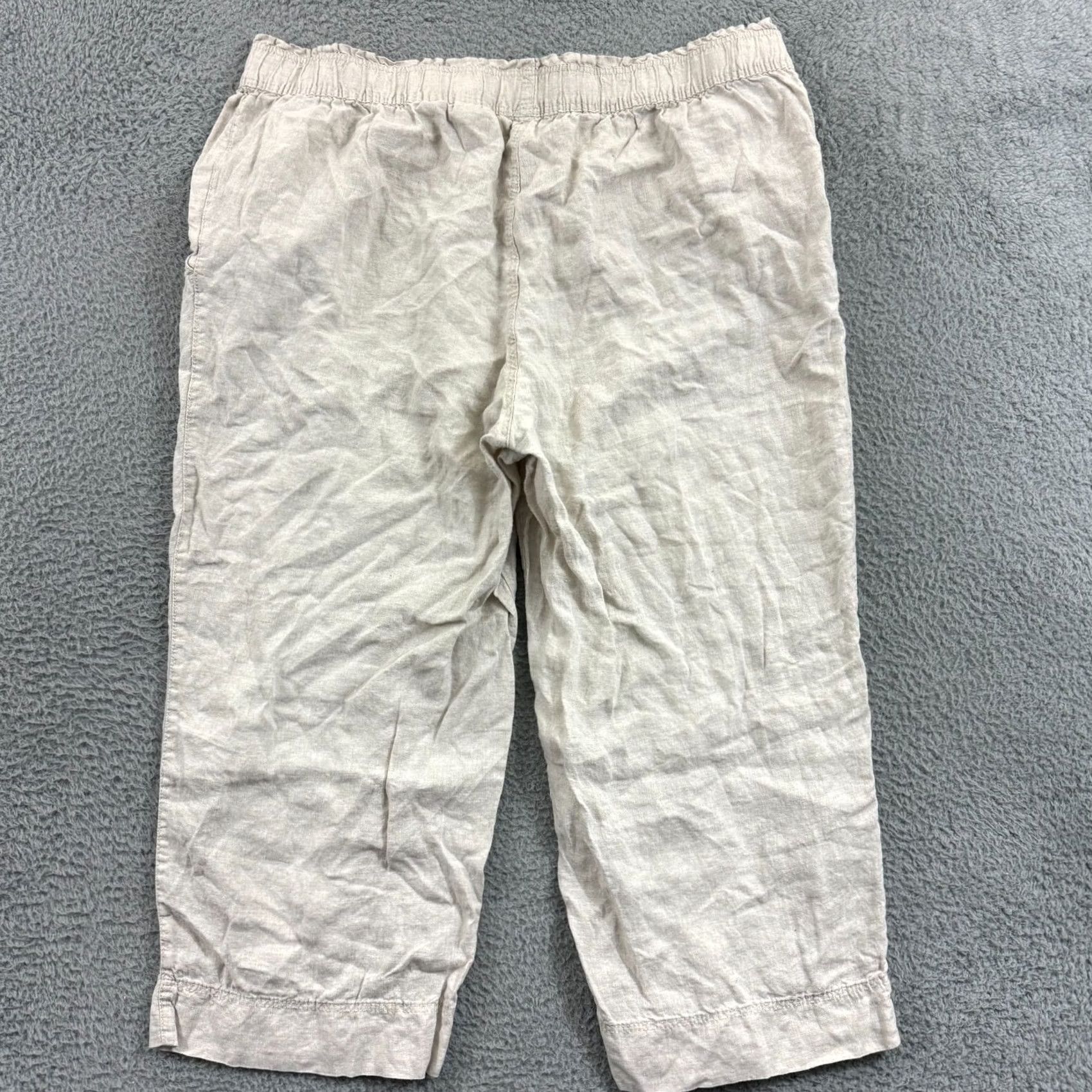 H&M H&M Pants Womens XXL Beige Linen Stretch Wide Leg Loose Crop Pocket Boho Beach Size 40" / US 18 - 6 Thumbnail