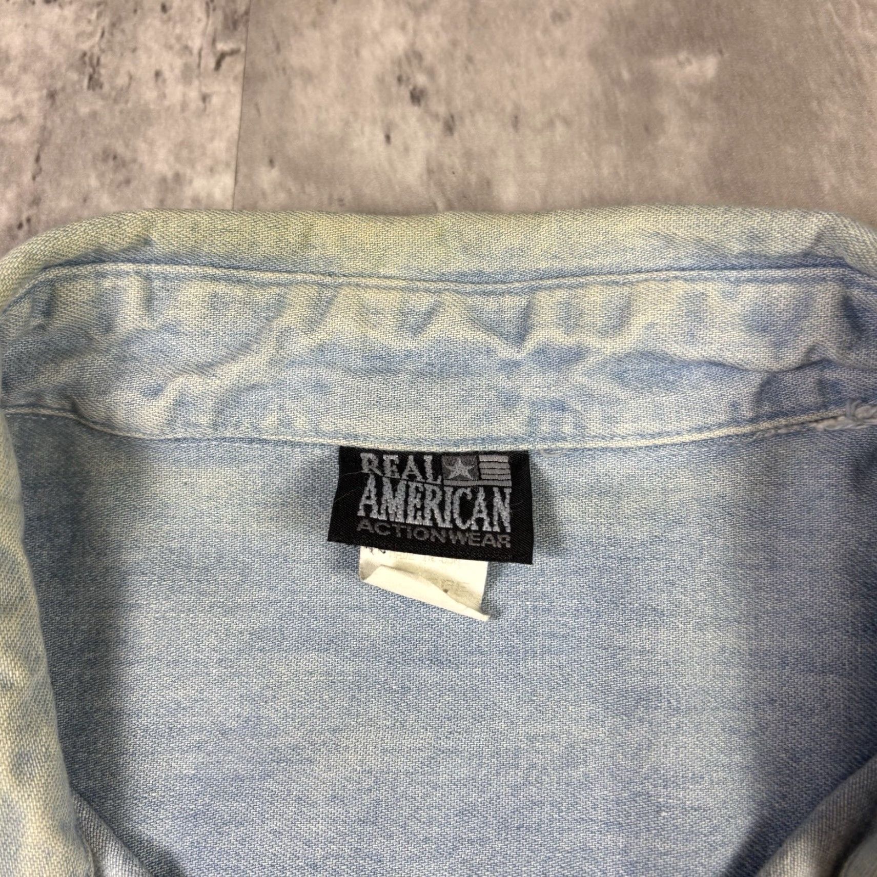 Denime VINTAGE Real American Actionwear Denim Shirt 1994 Cowboy BullRiding Rodeo XL Blue Denim Men’s Shirt Size US M / EU 48-50 / 2 - 6 Thumbnail