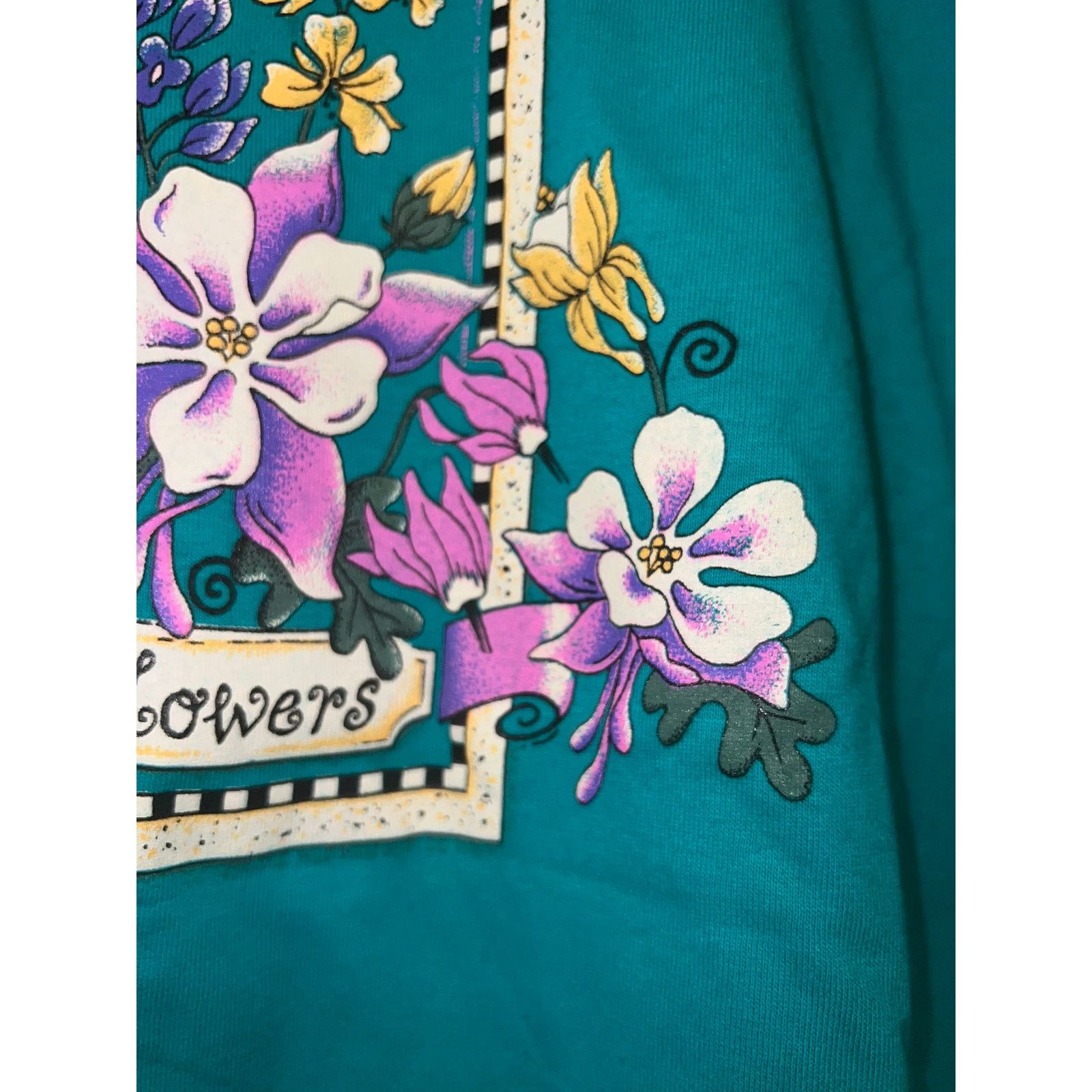 Jerzees 90s Vintage Montana Wildflowers Teal Flower Shirt Large L Size US L / EU 52-54 / 3 - 6 Thumbnail