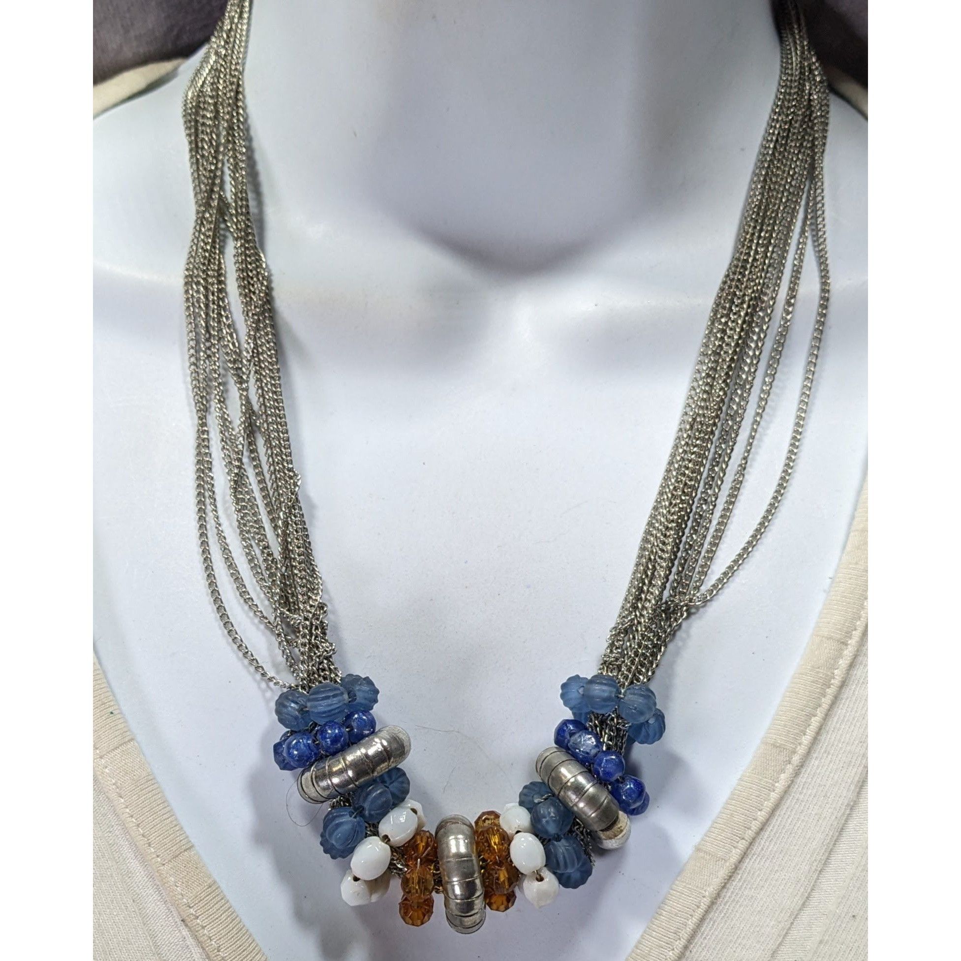 Other Handmade Retro Multi-Strand Silver Necklace With Beaded Ring Size ONE SIZE - 4 Thumbnail