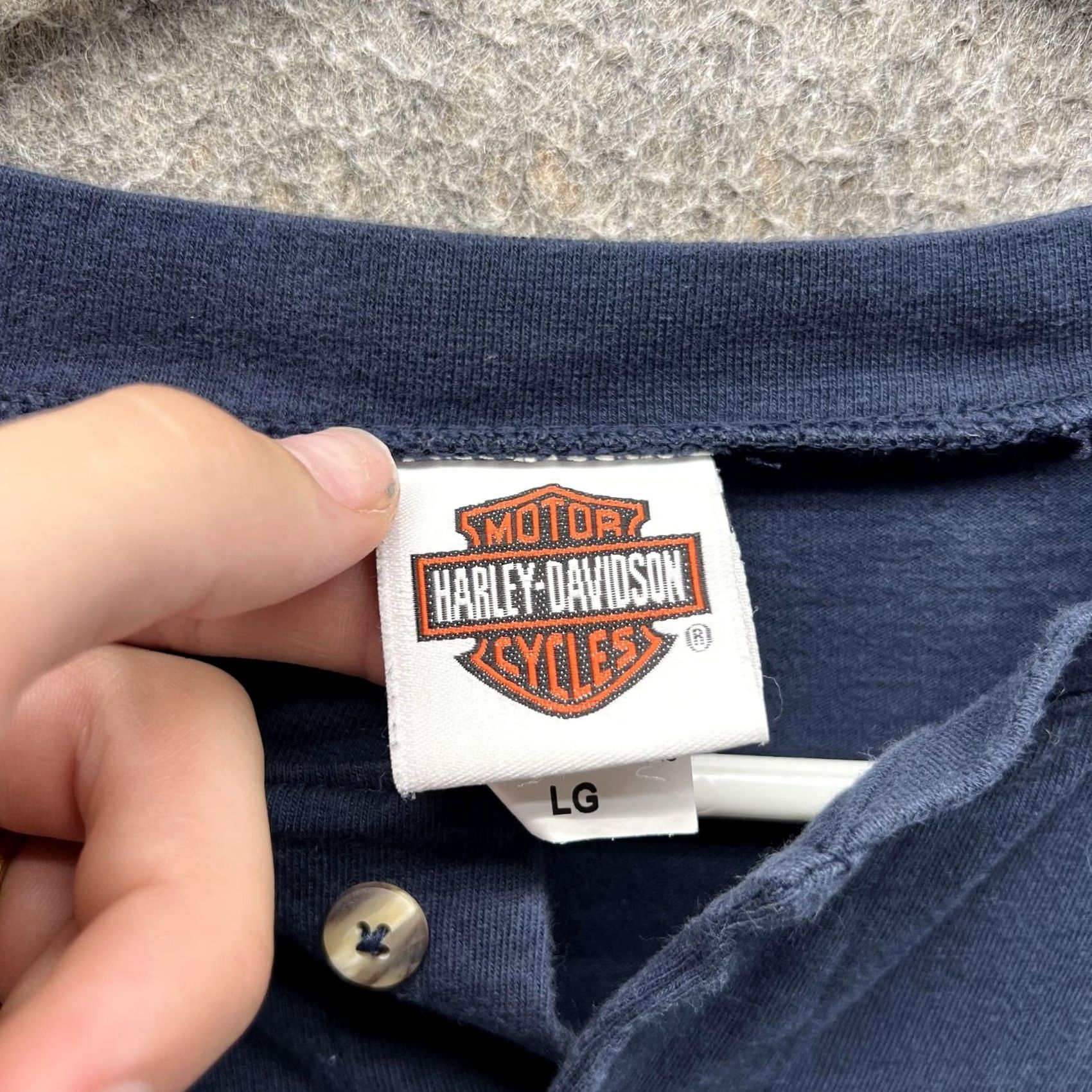 Harley Davidson Harley-Davidson Shirt Mens Large Navy Long Sleeve Henley Flag Graphic USA Size US L / EU 52-54 / 3 - 7 Thumbnail