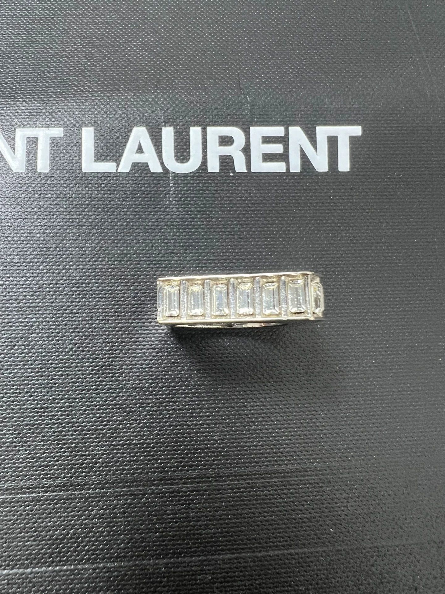 Saint Laurent Paris Saint Laurent Silver Geometric Crystal-Encrusted Ring Size 6 Size ONE SIZE - 6 Thumbnail