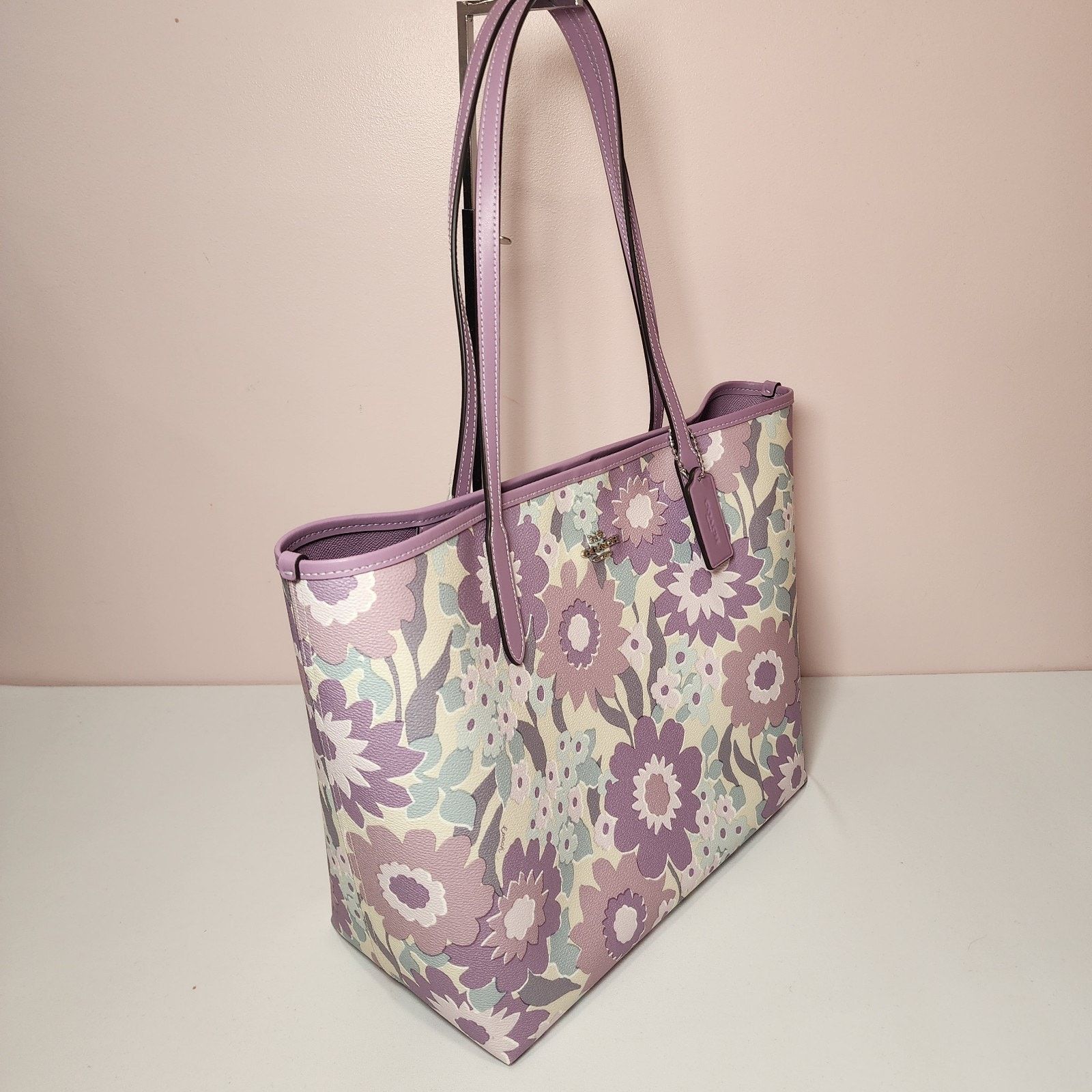 Coach NWT COACH CBG78 City Tote Bag With Floral Print Purple Multi Size ONE SIZE - 4 Thumbnail