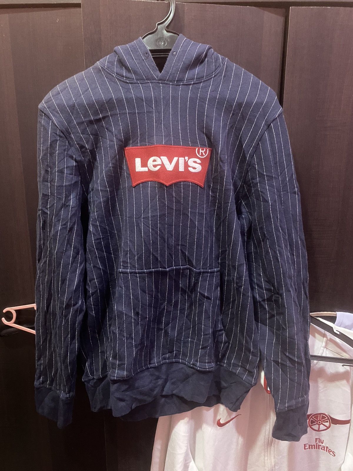 image of Levis Full Sleeve Striped Men Sweatshirt Hoodie in Blue (Size Small)