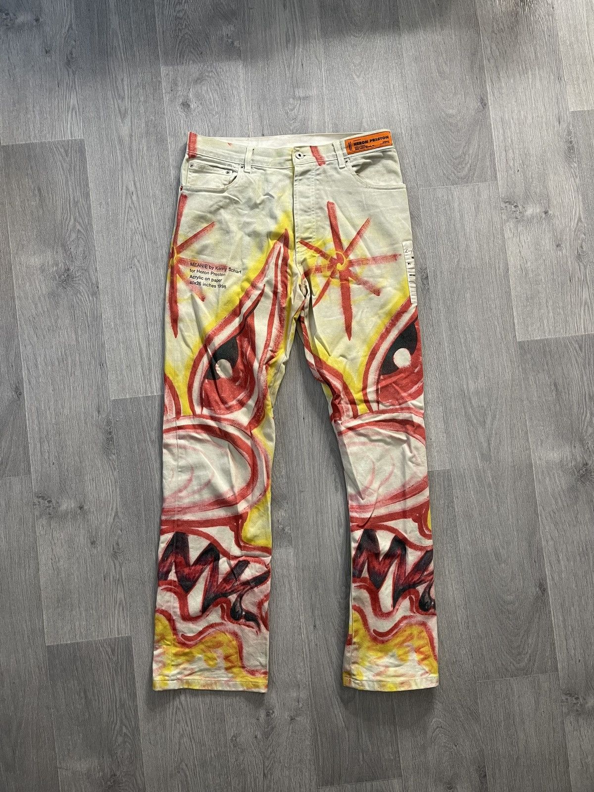 image of Heron Preston X Kenny Scharf Denim Jeans in Red, Men's (Size 31)