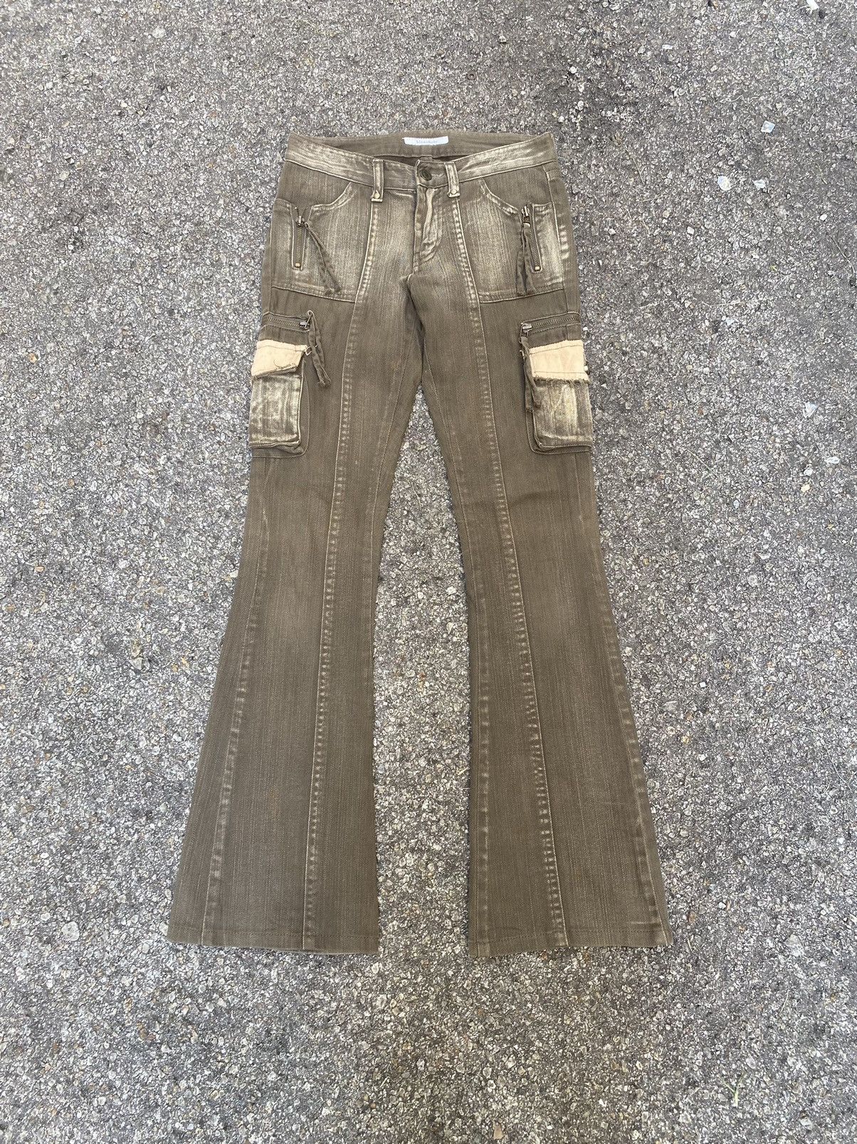 image of Archival Clothing Flare Cargo Pants Japanese Blancheur in Brown, Women's (Size 27)