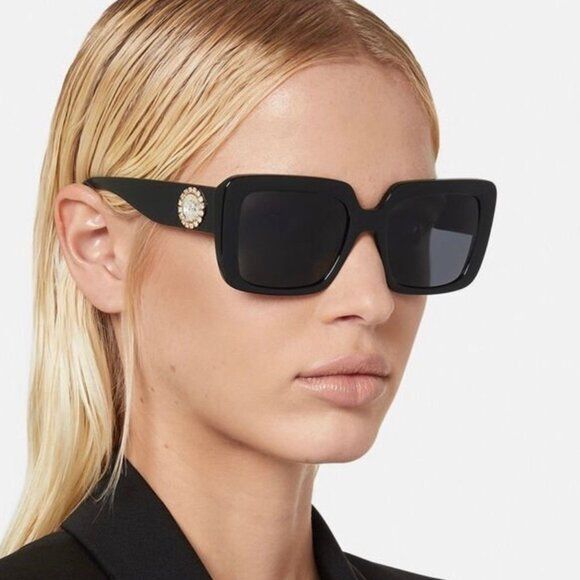 image of New Versace Ve4384B - Gb1/87 Black Square Sunglasses, Men's