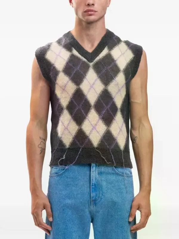Marni o1w1db11125 Argyle Sweater Vest in Grey Size US M / EU 48-50 / 2 - 1 Thumbnail