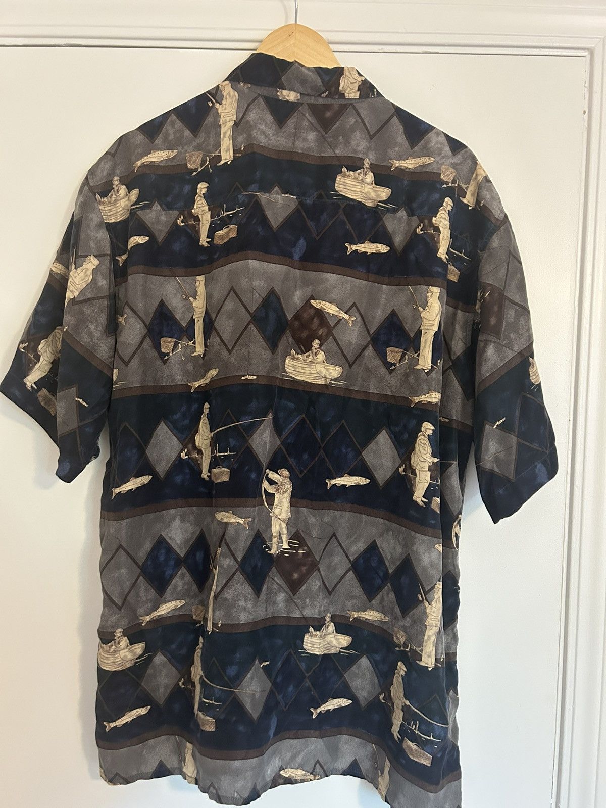 Fisherman print button up silk