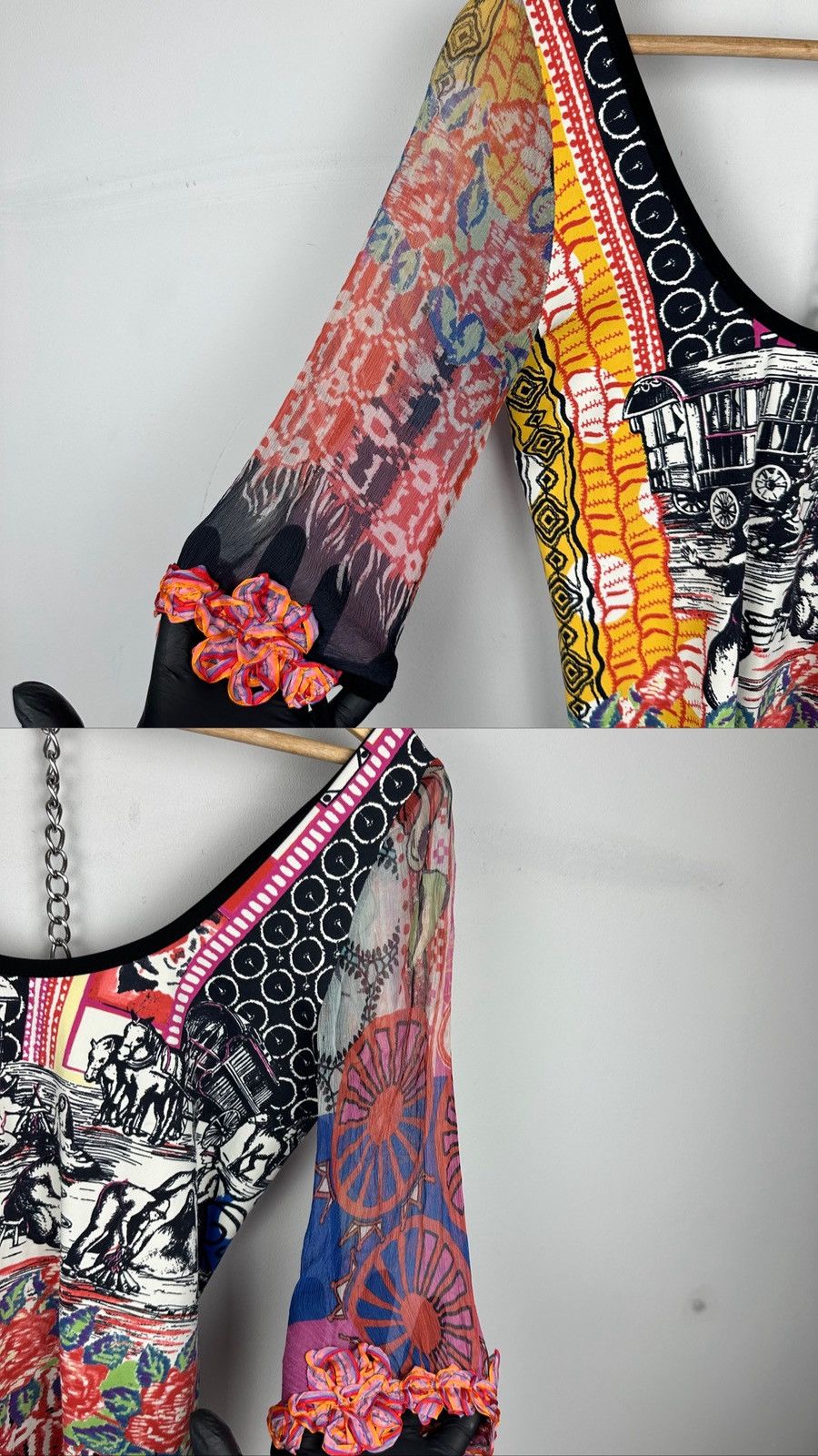 Jean Paul Gaultier Vintage Y2K Save The Queen Silk/Nylon Blouse Mesh Top Shirt Size M / US 6-8 / IT 42-44 - 10 Thumbnail