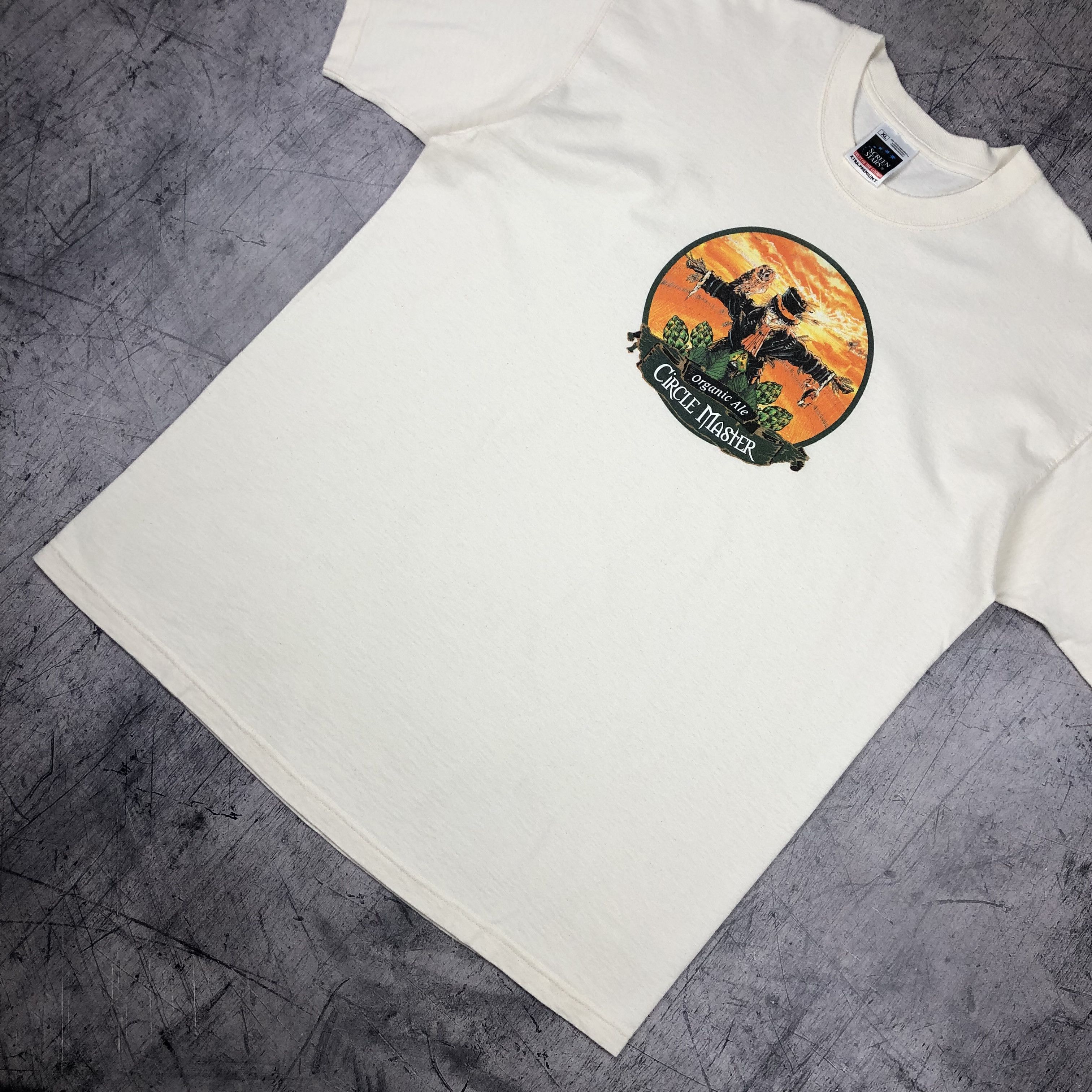 Vintage 90s Scarecrow Art Organic Ale Circle Master Tee Size US XL / EU 56 / 4 - 8 Thumbnail