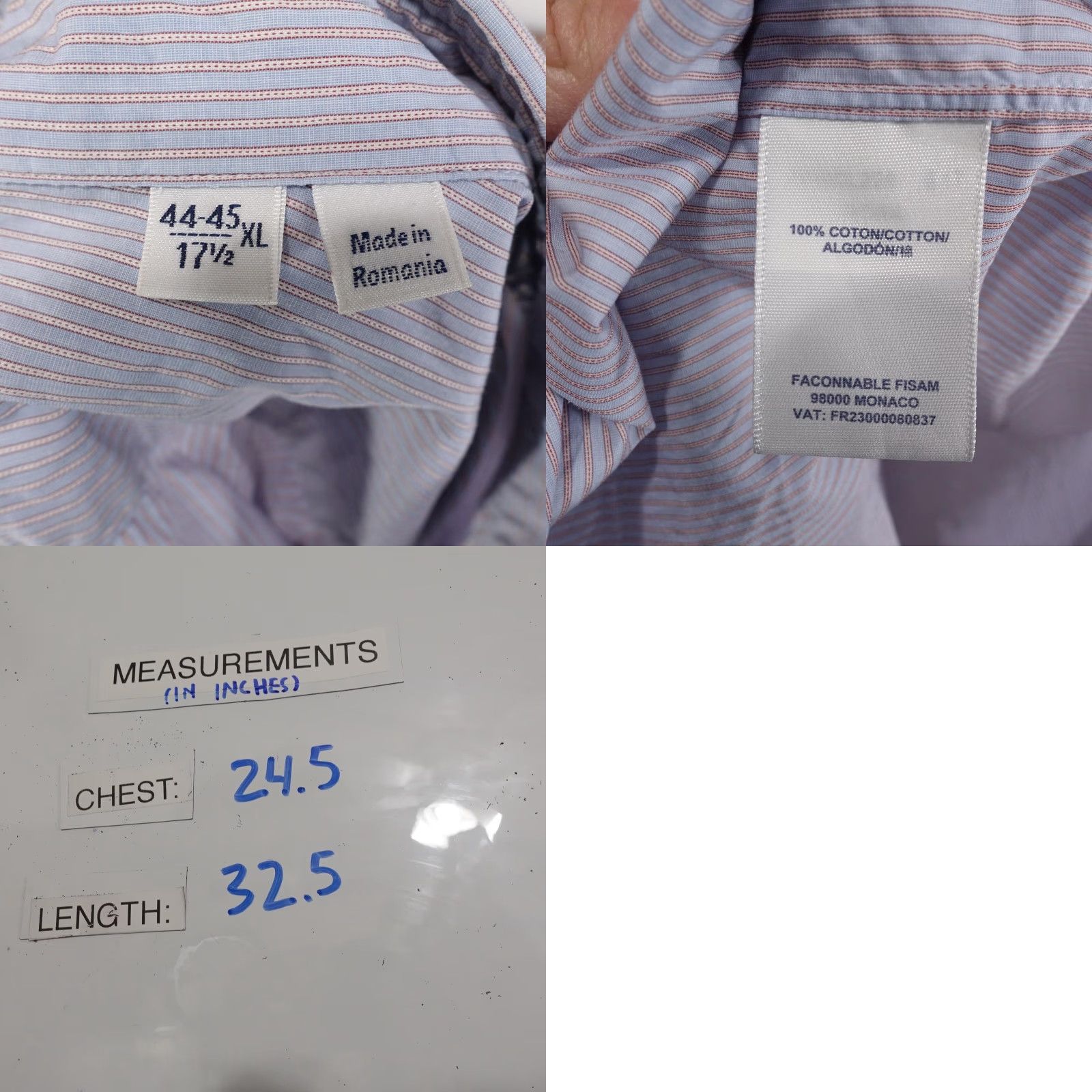 Faconnable VINTAGE Faconnable Dress Shirt Mens XL Blue Pinstripe Cotton Button Front Classic Size 46R - 8 Thumbnail