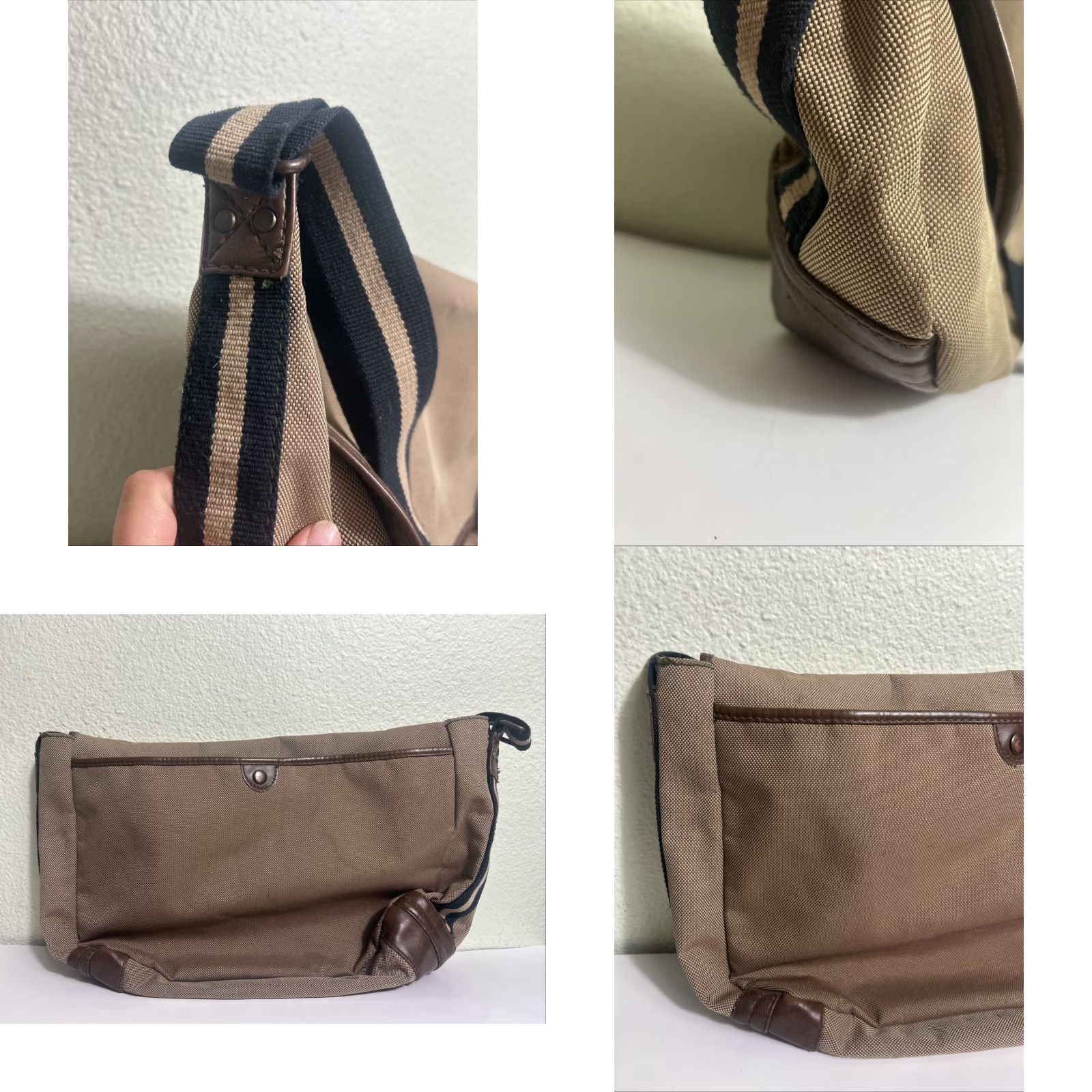 Gap VINTAGE Gap Messenger Bag Beige Polyester Faux Leather Womens 15x10x6 Stains Size ONE SIZE - 8 Thumbnail