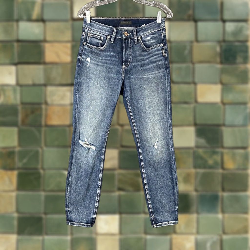 Silver Jeans Co. SILVER JEANS Avery Skinny Crop Distressed Blue Jeans Women’s 28 Size 28" / US 6 / IT 42 - 1 Thumbnail