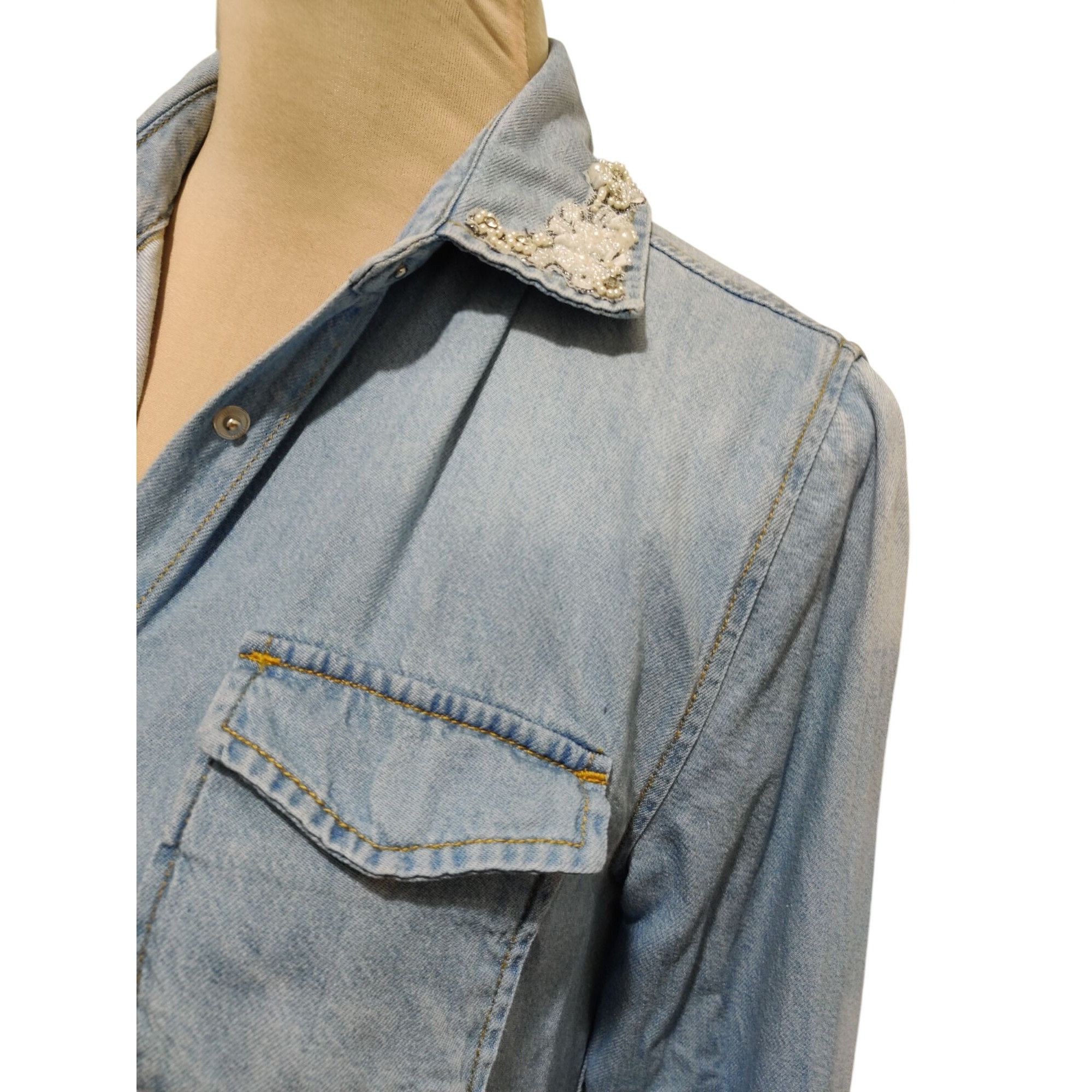 Vintage Vintage Beaded Pearl Applique Denim Shirt Size M Coastal Cow Size M / US 6-8 / IT 42-44 - 12 Thumbnail