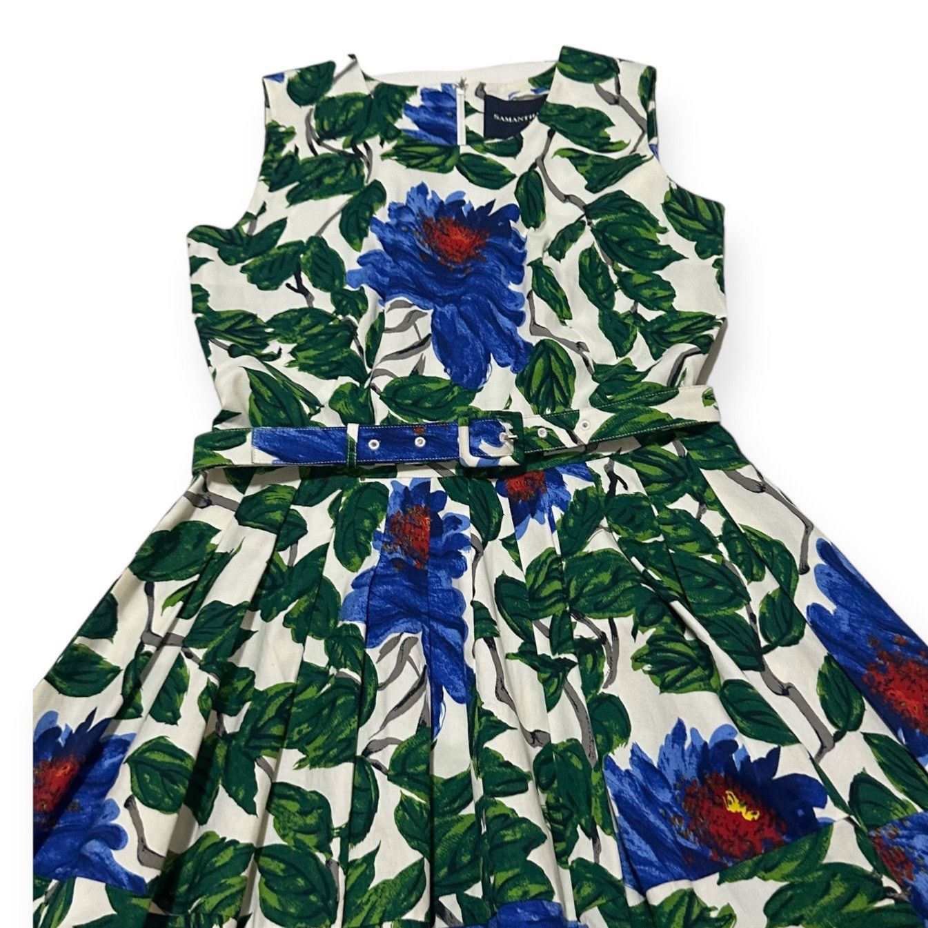 Samantha Sung Samantha Sung Rachel A-Line Dress, Blue, Green floral print, Size S / US 4 / IT 40 - 7 Thumbnail