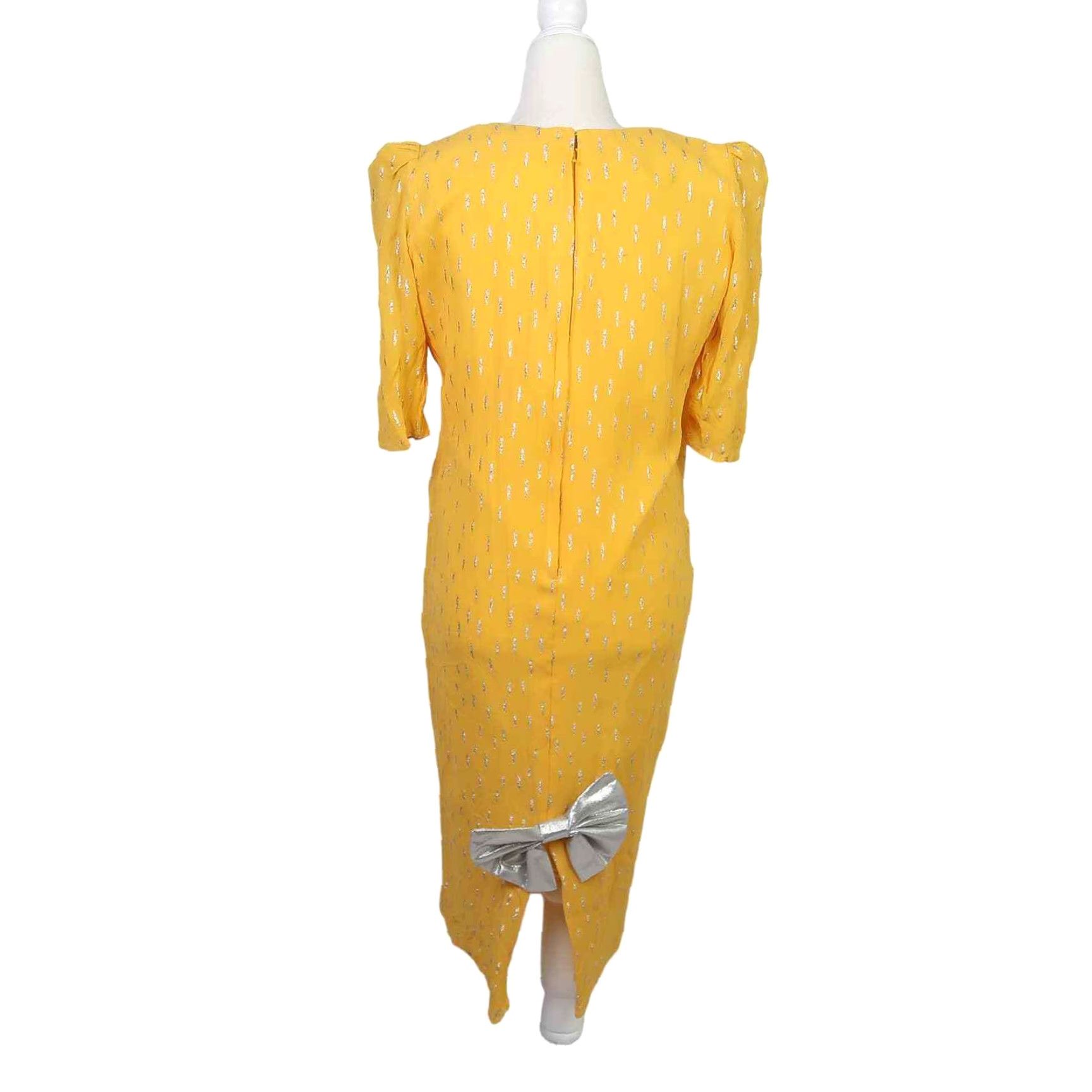 Vintage VINTAGE 80s Yellow Silk Metallic Silver Midi Party Dress Women's M Cocktail Eveningwear Size M / US 6-8 / IT 42-44 - 4 Thumbnail