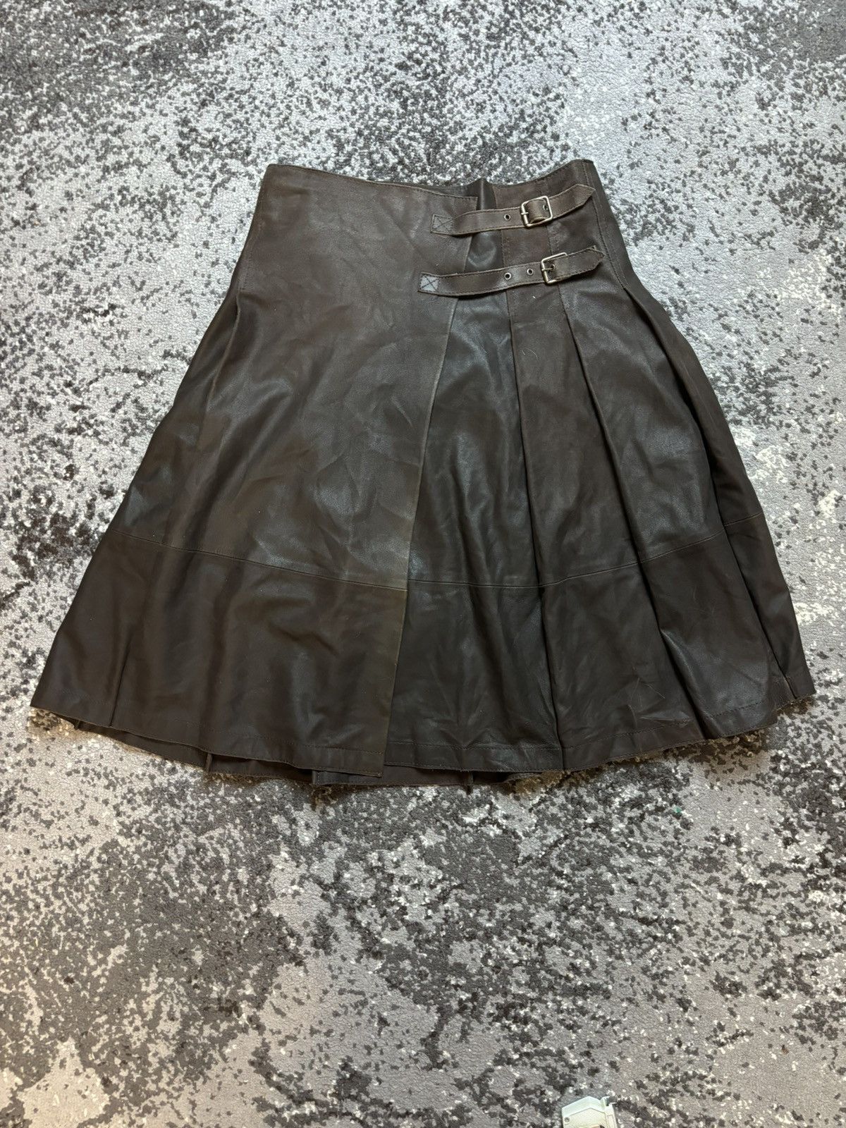 Max Mara × Vintage Max Mara vintage y2k vera pelle leather brown opium skirt Size 30" / US 8 / IT 44 - 3 Thumbnail