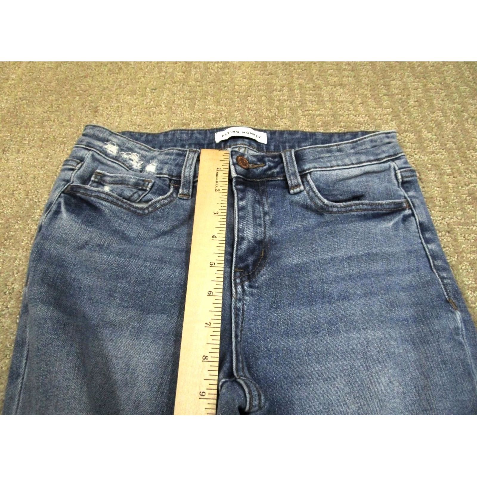 Vintage Flying Monkey Jeans Women 27 Blue High Rise Straight Cropped Distressed Pants Jeans Size 27" / US 4 / IT 40 - 6 Thumbnail