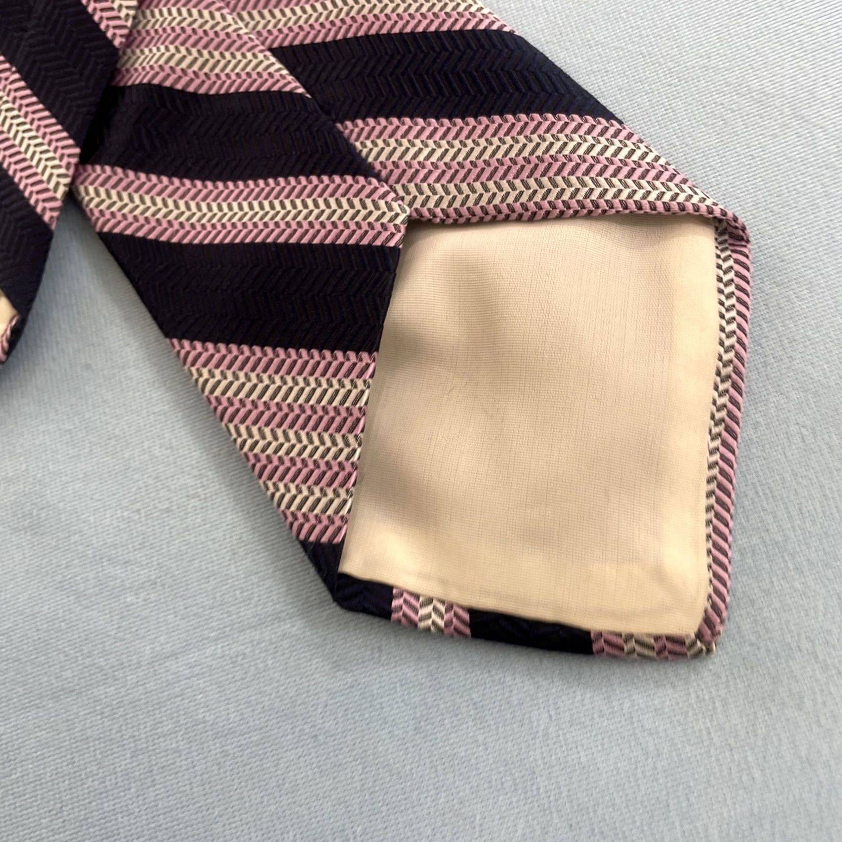 Pinko VINTAGE NeckTie Pink Blue Repp Stripe Polyester Thick Woven Retro Disco 70s Wide 4x56 Mens Size ONE SIZE - 7 Thumbnail