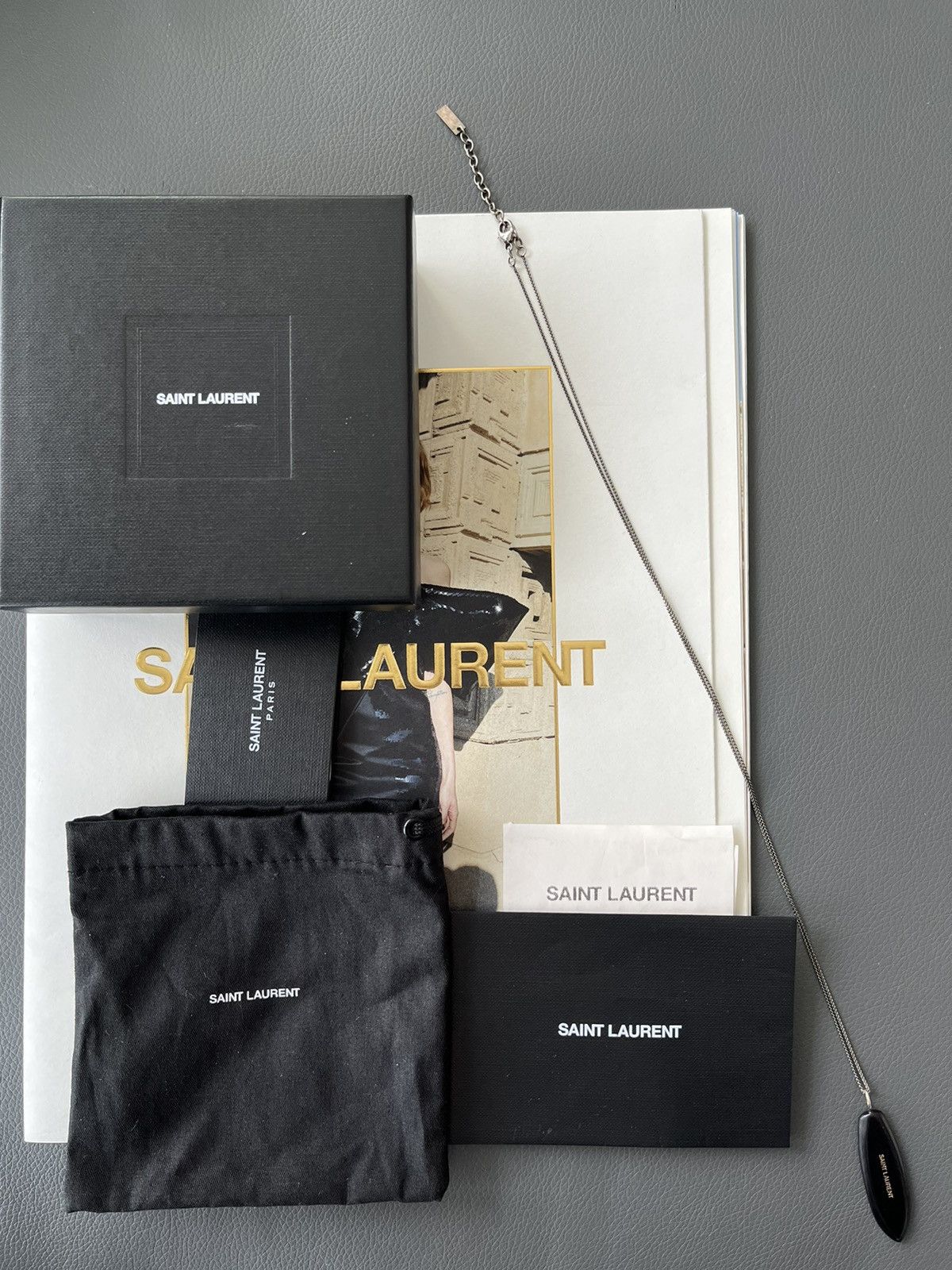Hedi Slimane × Saint Laurent Paris × Yves Saint Laurent Super Rare Limited Saint Laurent Logo Surf Feather Necklace Size ONE SIZE - 11 Thumbnail