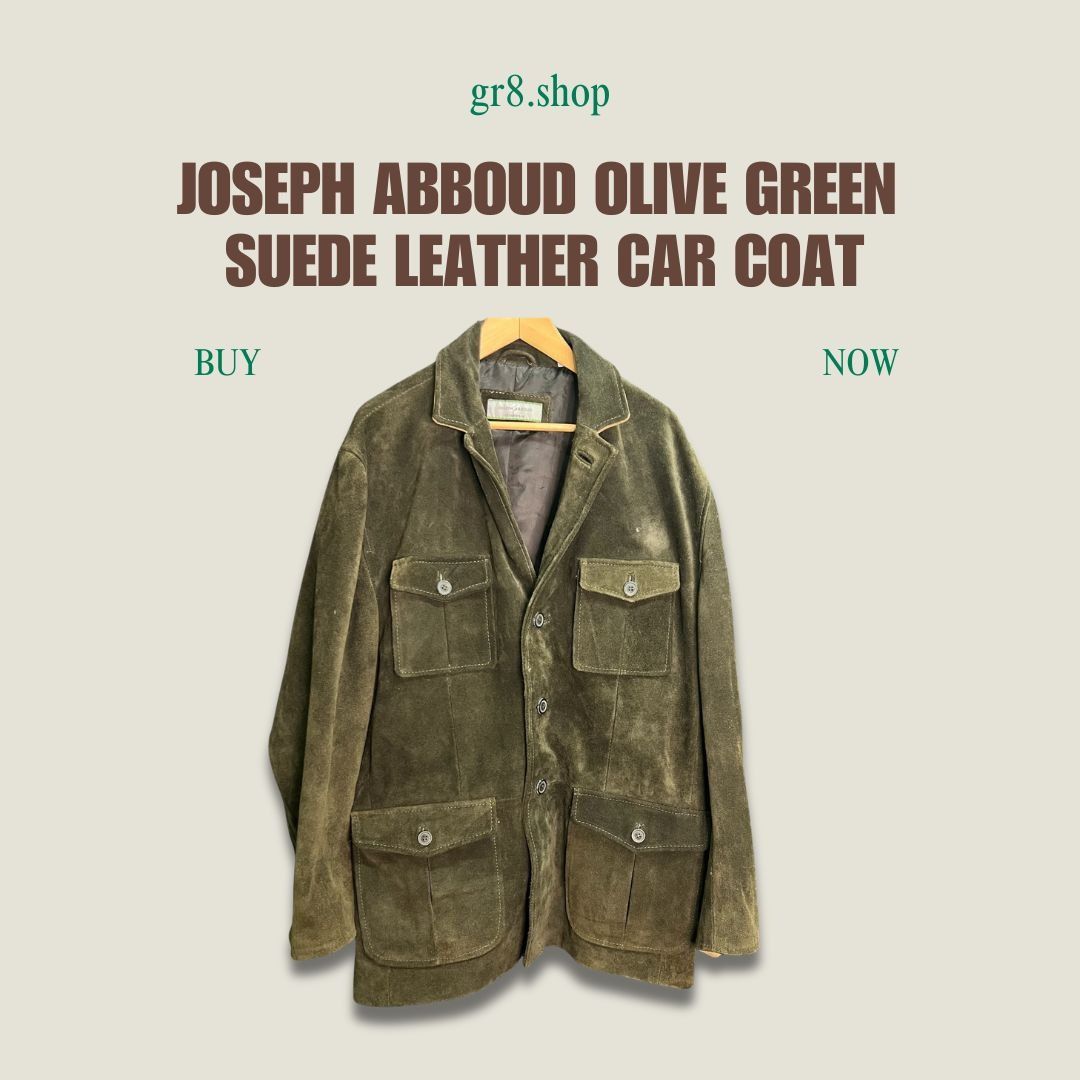 Joseph Abboud JOSEPH ABBOUD Olive Green Suede Leather Car Coat XL Made In Size US XL / EU 56 / 4 - 1 Thumbnail