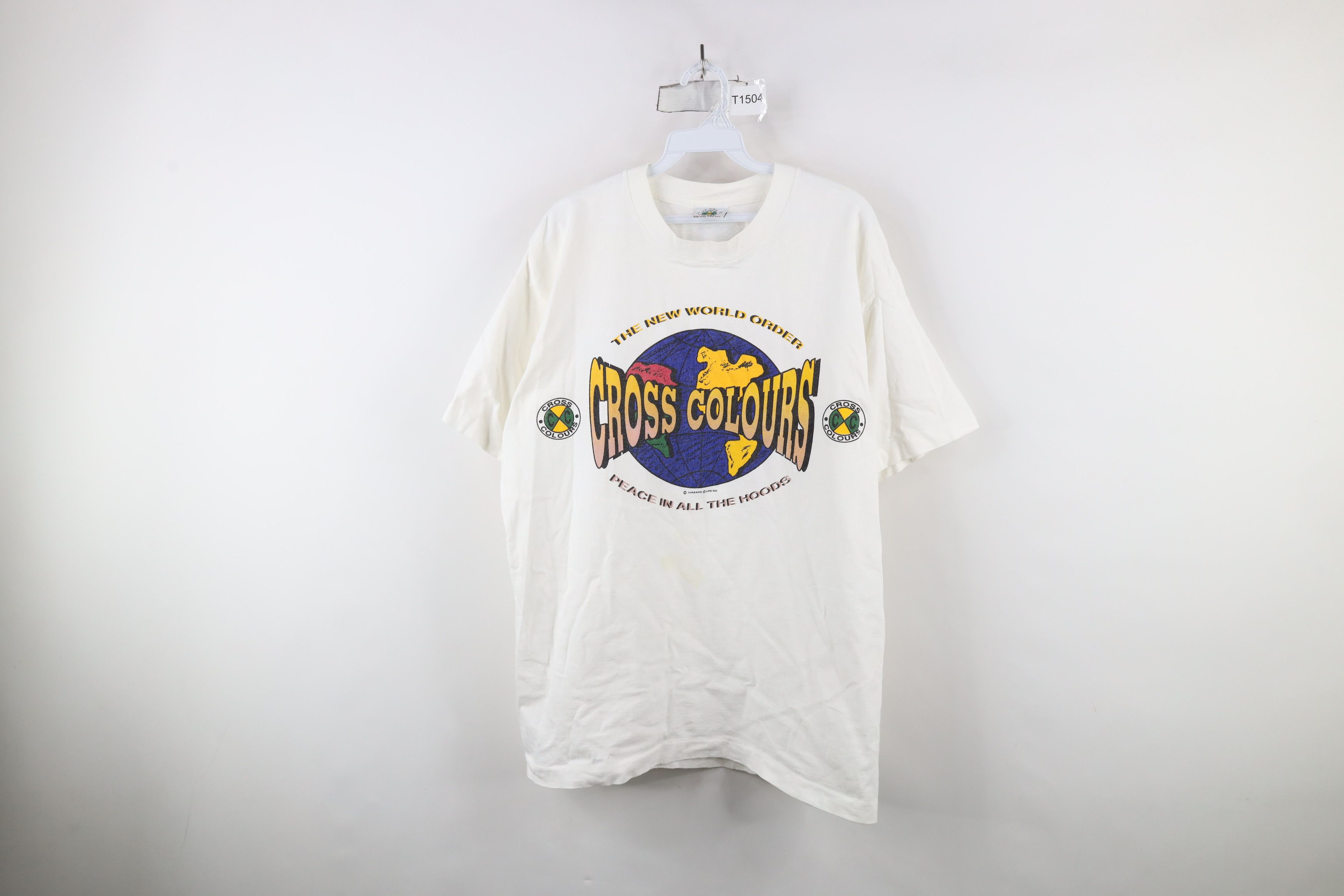 Cross Colours × Vintage Vintage 90s Cross Colours Spell New World Order T-Shirt USA Size US XXL / EU 58 / 5 - 1 Thumbnail