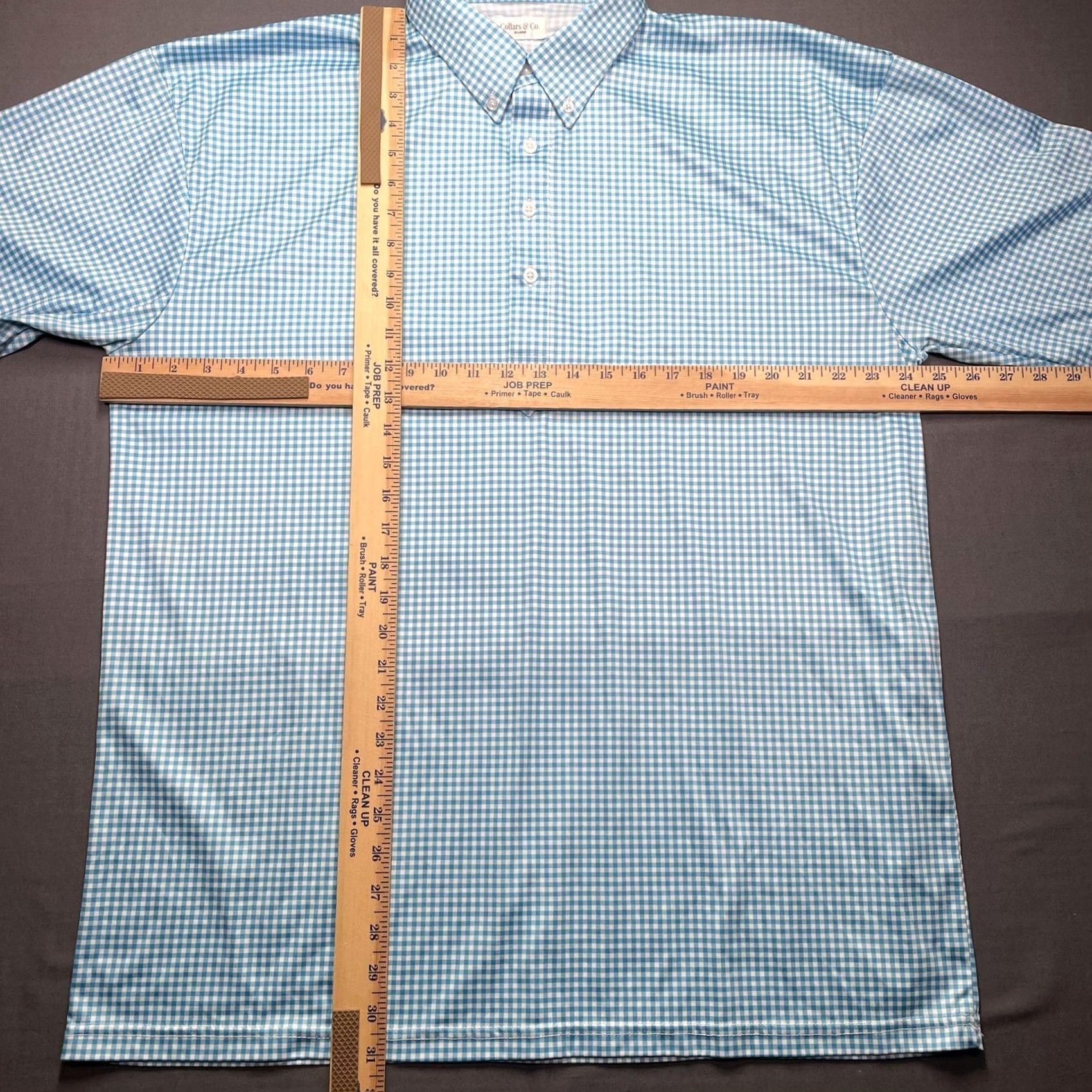 Vintage Collars & Co. Shirt Mens 2XL Blue Check Short Sleeve Polo Polyester Dress Collar Button-Up Shirt Size 48R - 4 Thumbnail