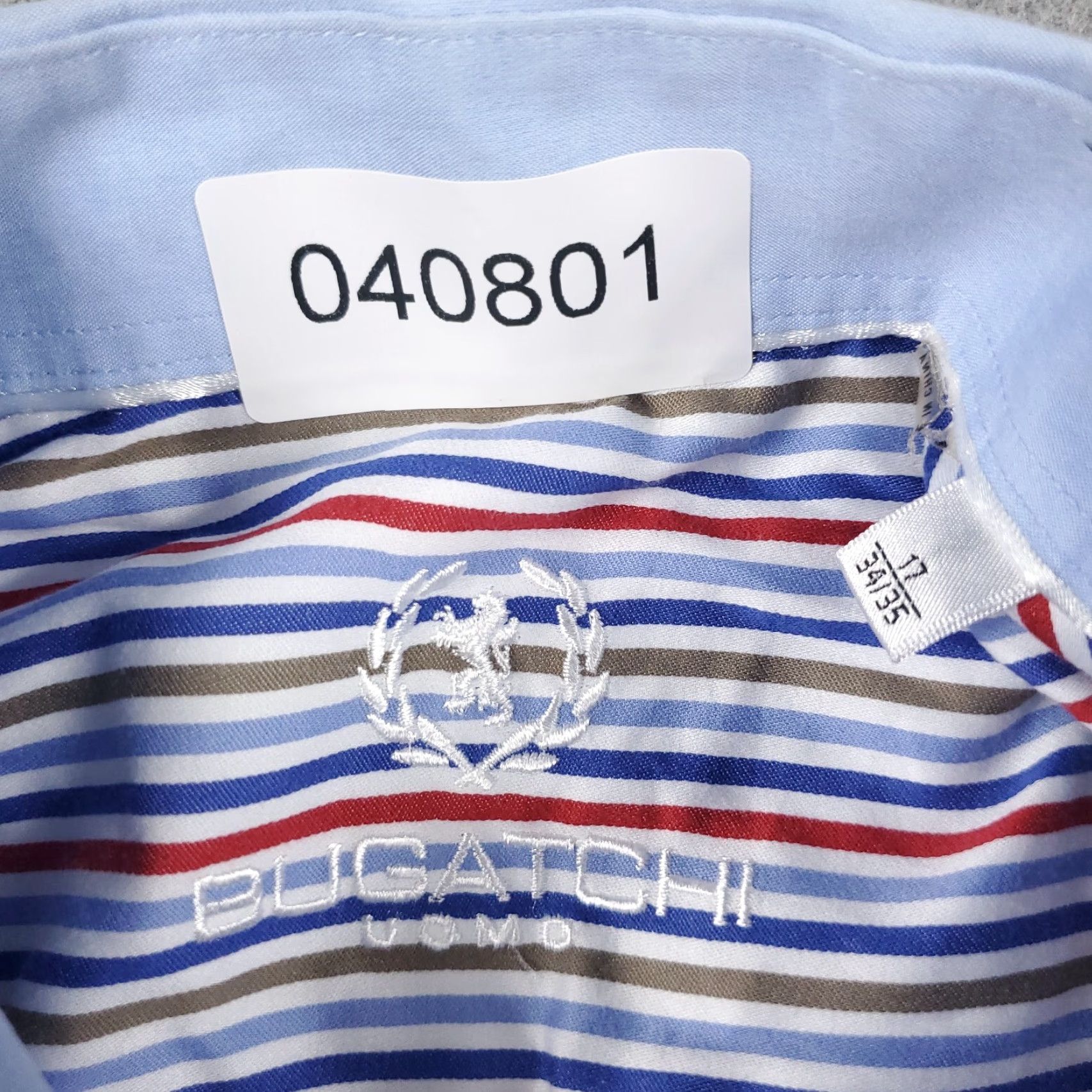 BUGATCHI Bugatchi Uomo Dress Shirt Mens 17 Blue Red Striped Long Sleeve Button-Up Classic Casual Size 46R - 7 Thumbnail