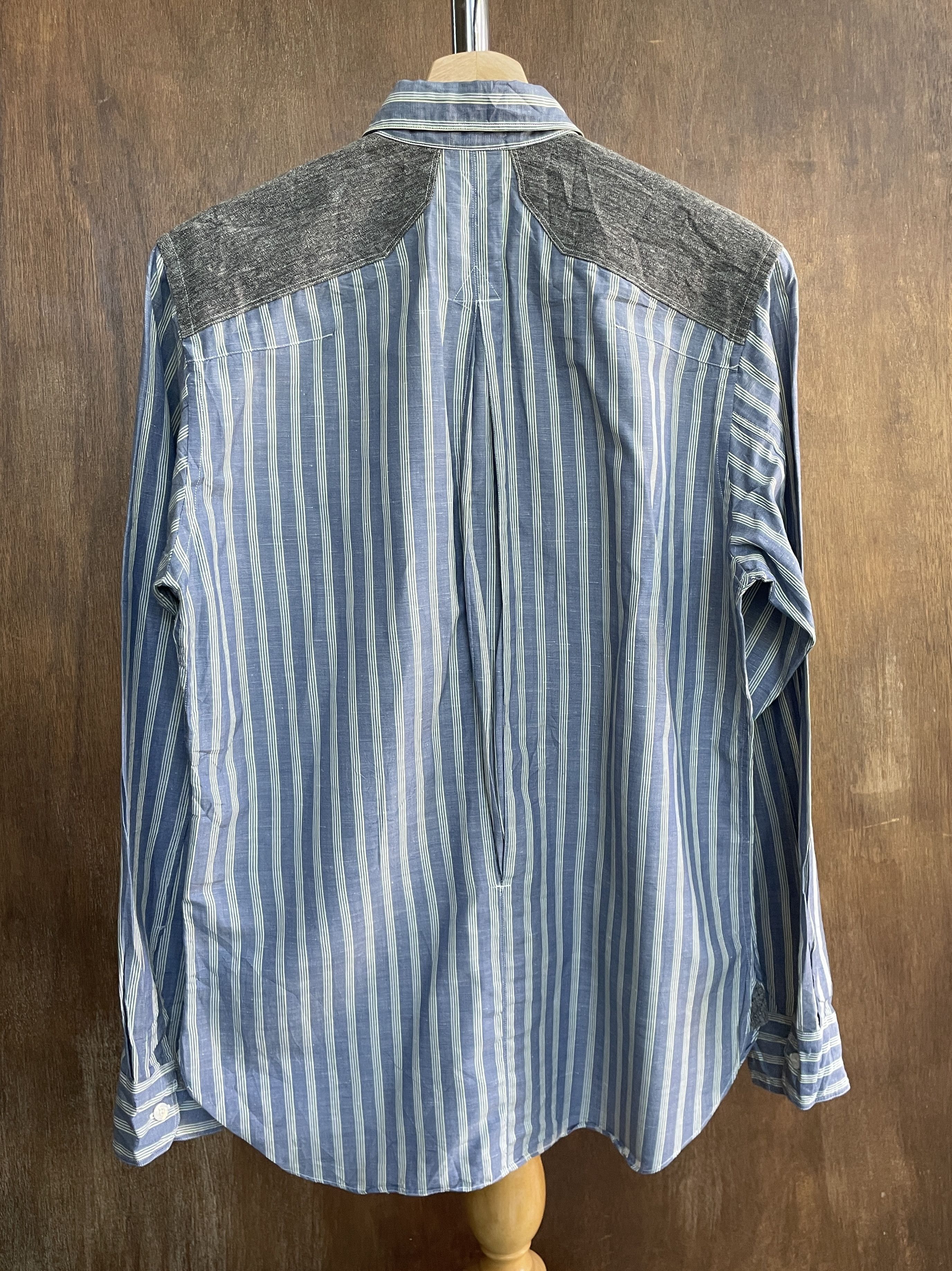Comme des Garcons SHIRT JUNYA WATANABE CDG MAN Stripped Linen Patch Shirt 2013 Size US XXS / EU 40 - 3 Thumbnail