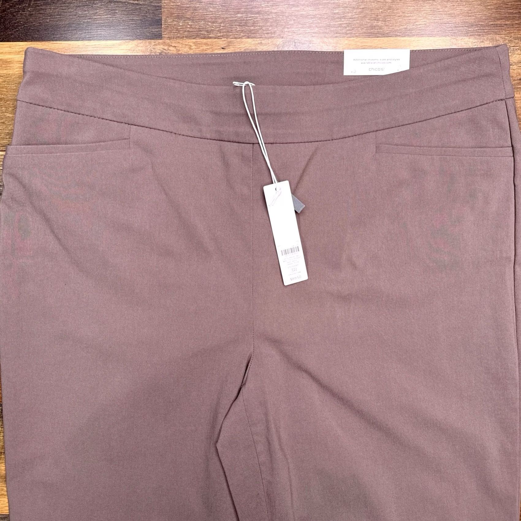 Vintage Chico's Pants Womens 3R Slim Leg Cropped Tapered Flat Front Elastic Waist Rayon Spandex Nylon Brown 30.5 Inseam New Size 26" / US 2 / IT 38 - 3 Thumbnail