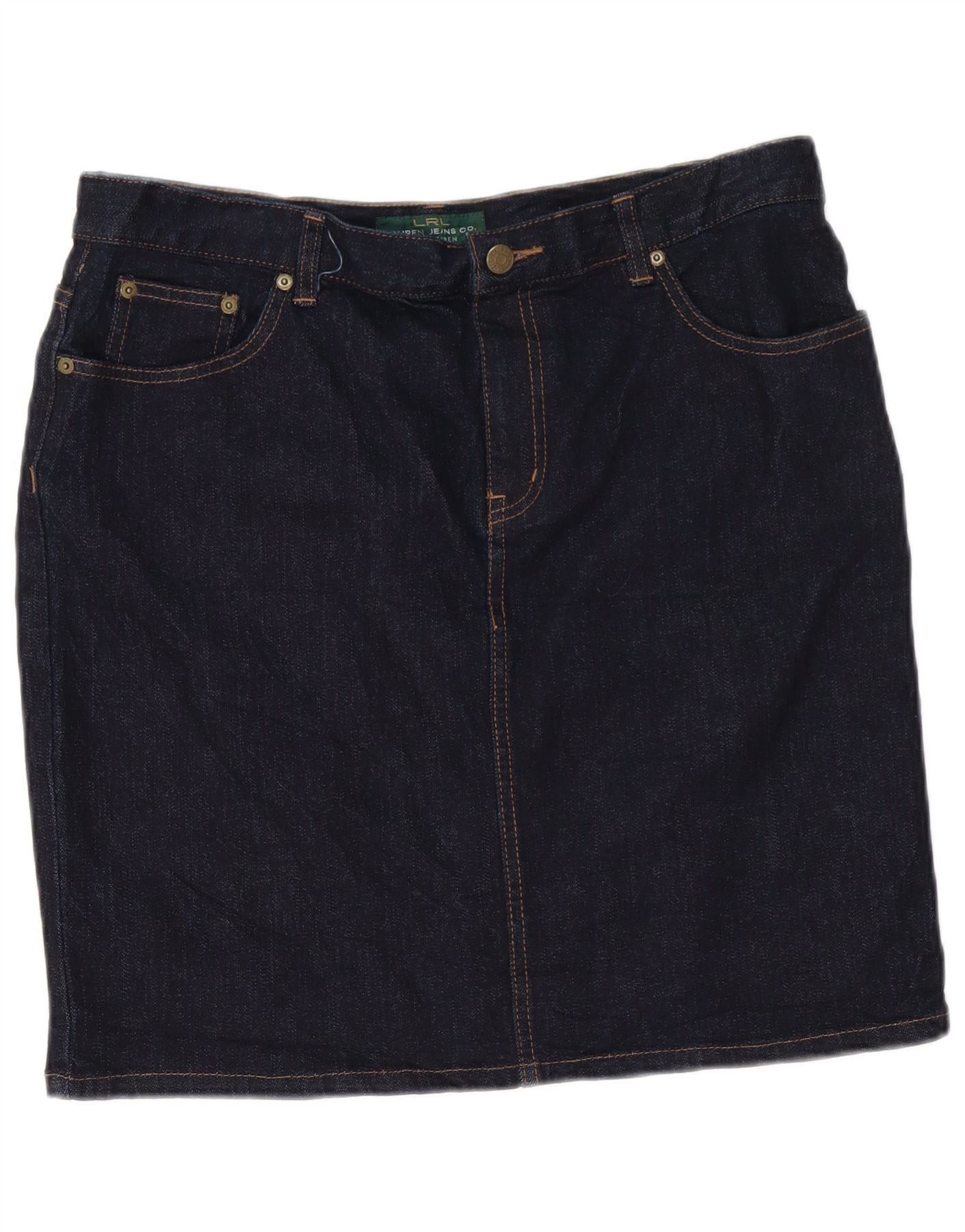 Ralph Lauren Womens Petite Denim Skirt US 14 XL W36 Navy Blue Cotton Size 32" / US 10 / IT 46 - 1 Thumbnail
