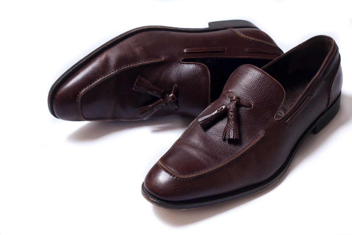 image of Salvatore Ferragamo Leather Tassel Loafers Size 11 in Brown, Men's
