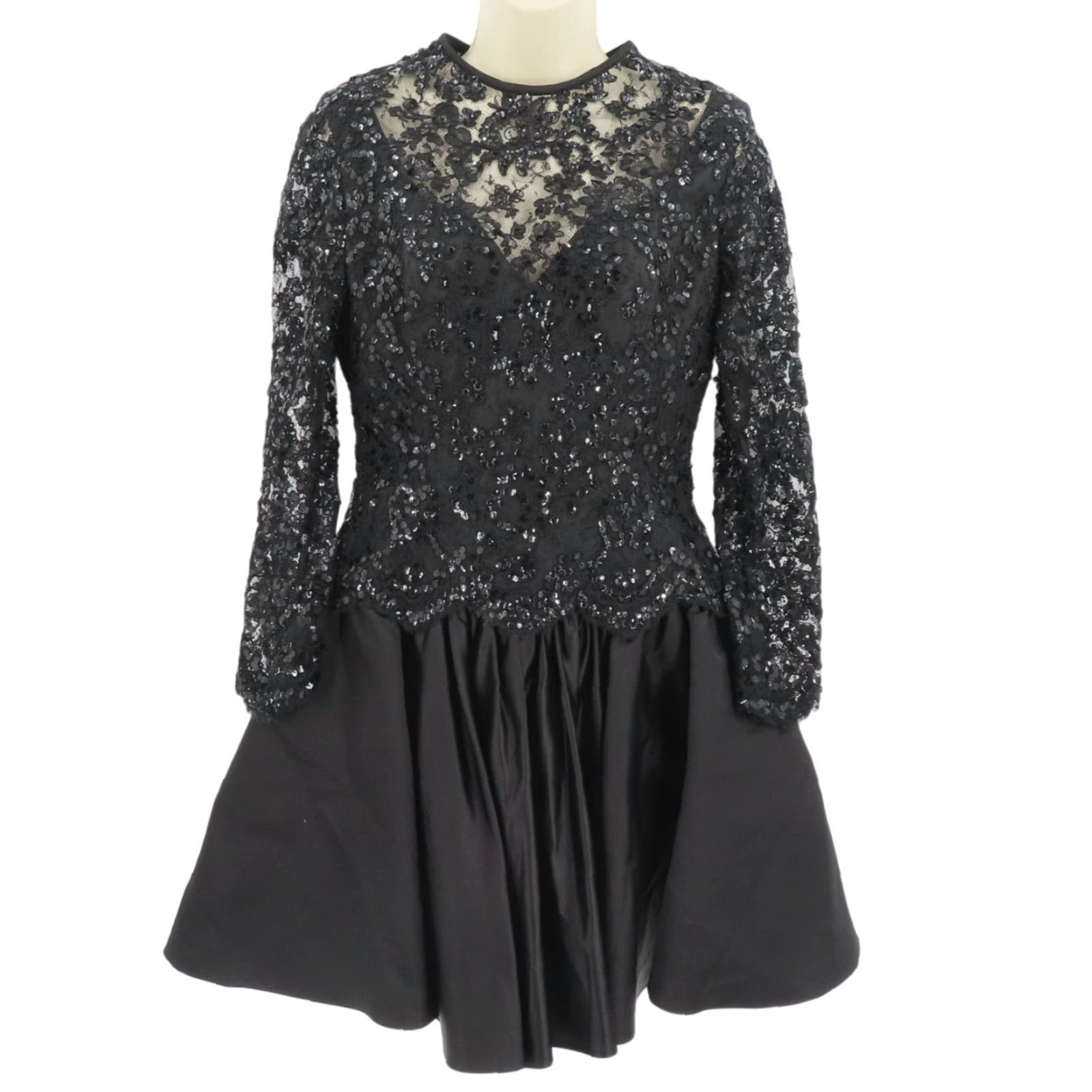 Vintage Joanna Mastroianni Dress Women 8 Black Lace Sequin Long Sleeve Gothic A-Line Short Dress Cocktail Party/Cocktail Gel? Size M / US 6-8 / IT 42-44 - 2 Thumbnail