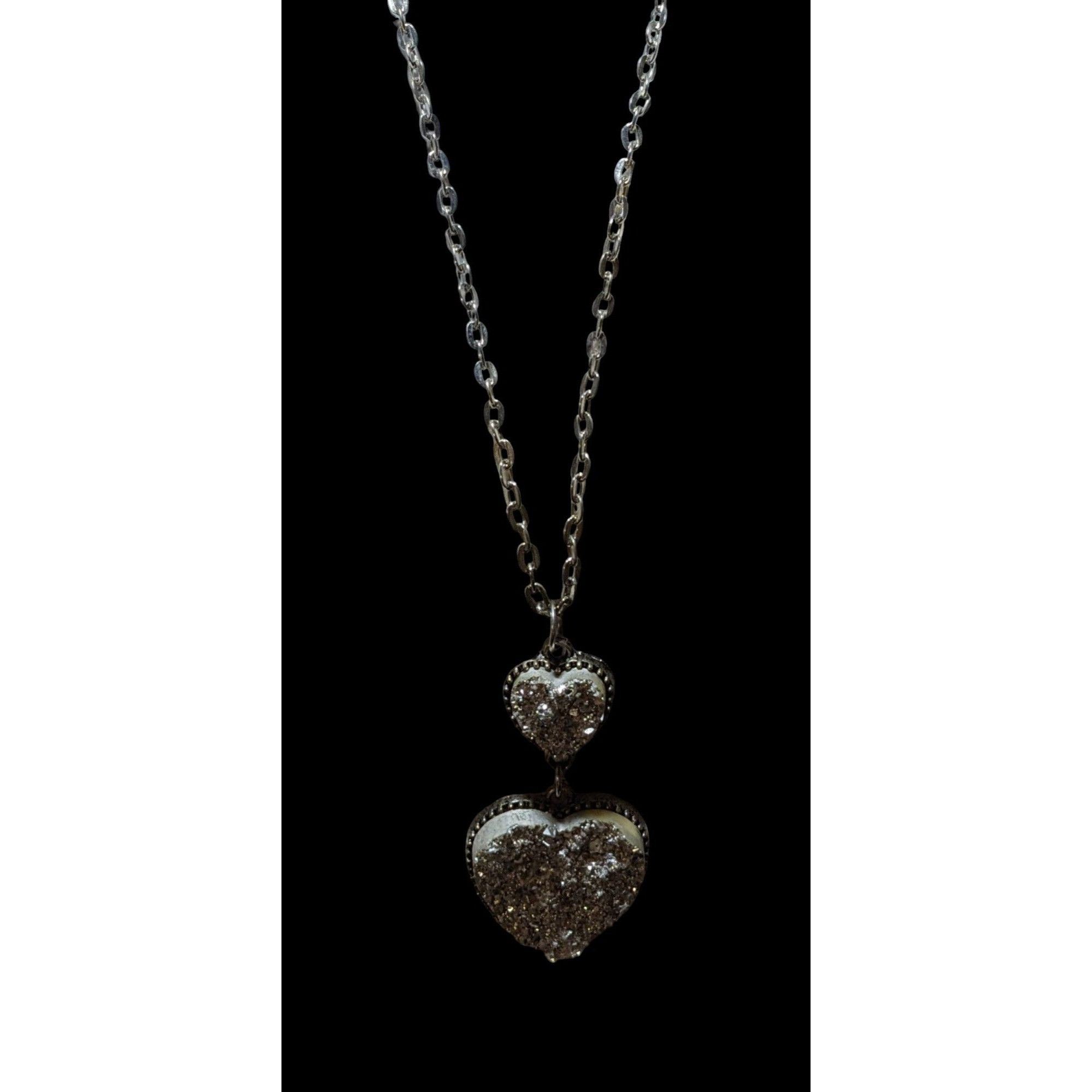 Other Silver Druzy Double Heart Necklace Size ONE SIZE - 3 Thumbnail