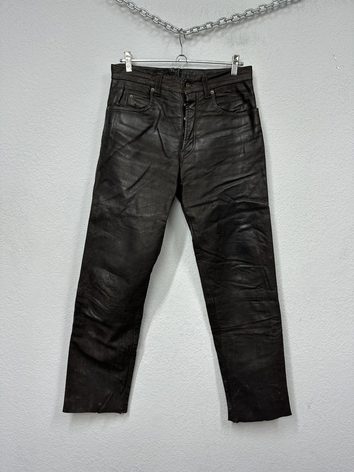 Leather Vintage Rock n Roll Leather Pants Black Motorcycle Y2K Size US 31 - 4 Thumbnail