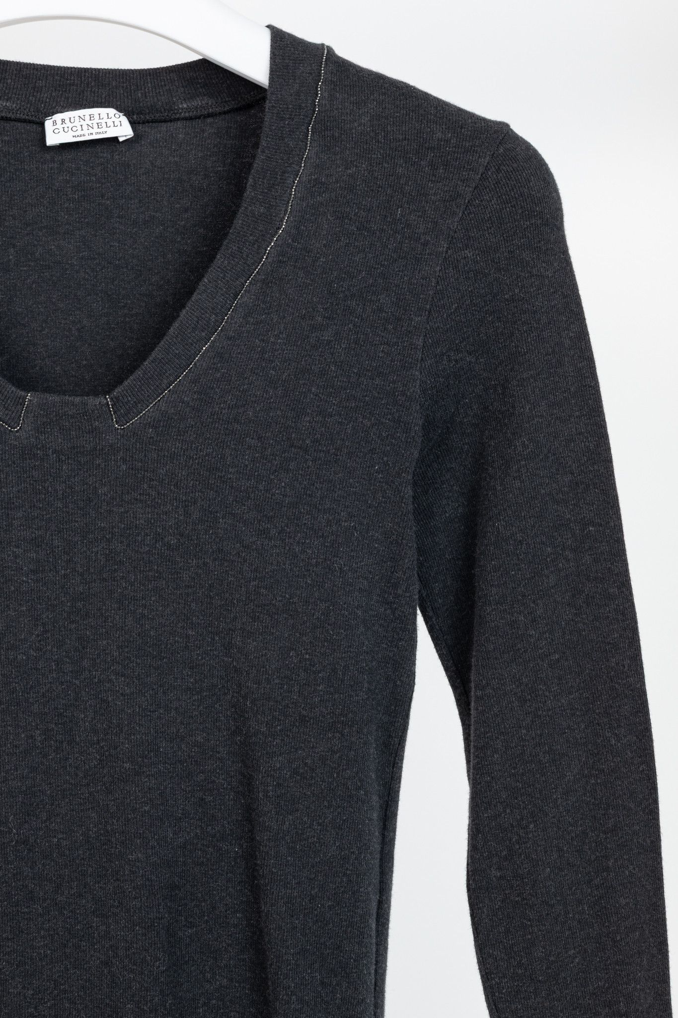 Brunello Cucinelli Brunello Cucinelli Grey Cotton-Knit Monili-Bead Pullover Size S / US 4 / IT 40 - 5 Thumbnail